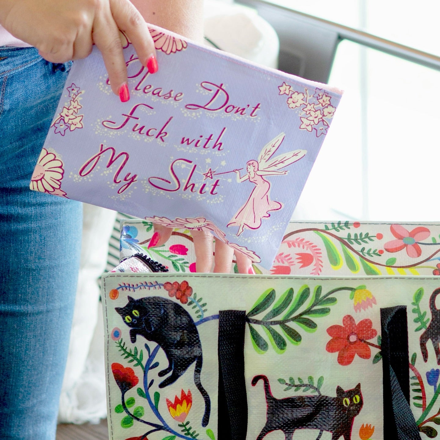 Please Don't Fuck With My Shit Pink Purple Recycled Material Zipper Pouch | BlueQ at GetBullish