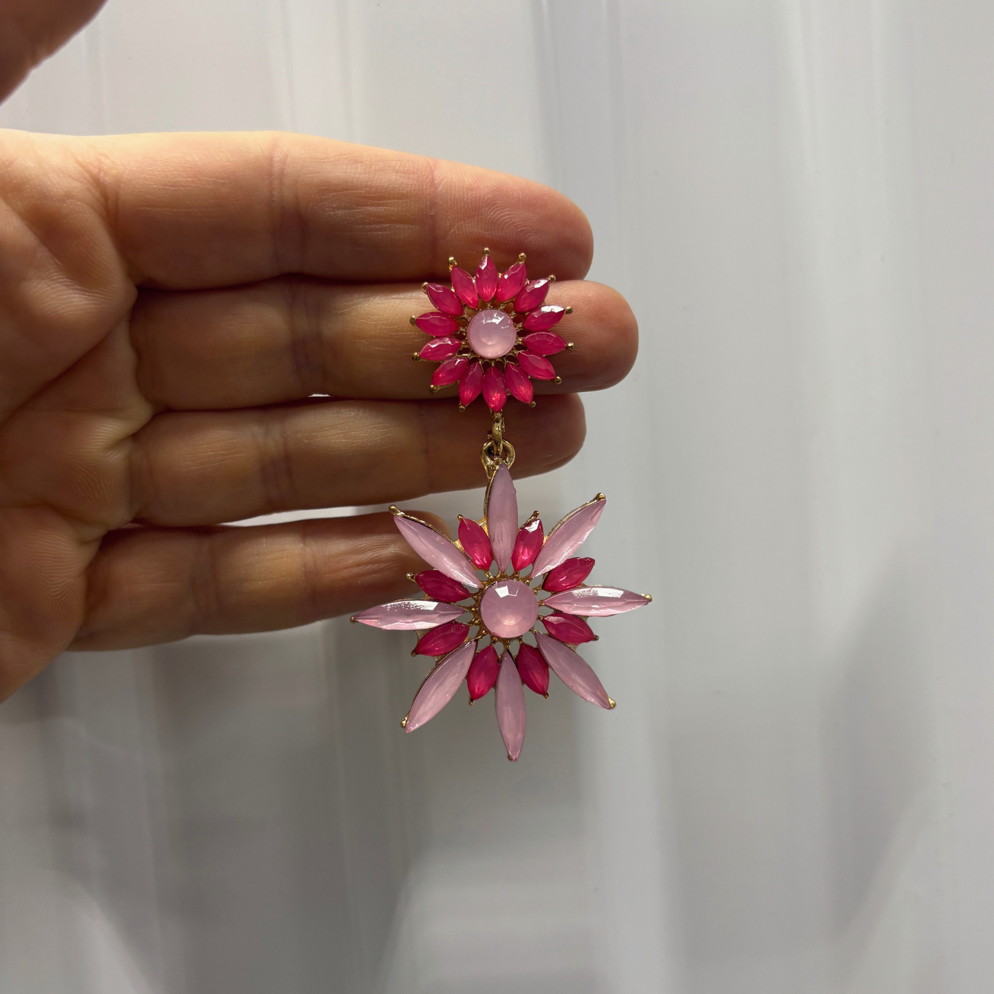 Pink Flowerburst Statement Earrings | Art Deco Gem Earrings in Hot Pink & Ballet Pink