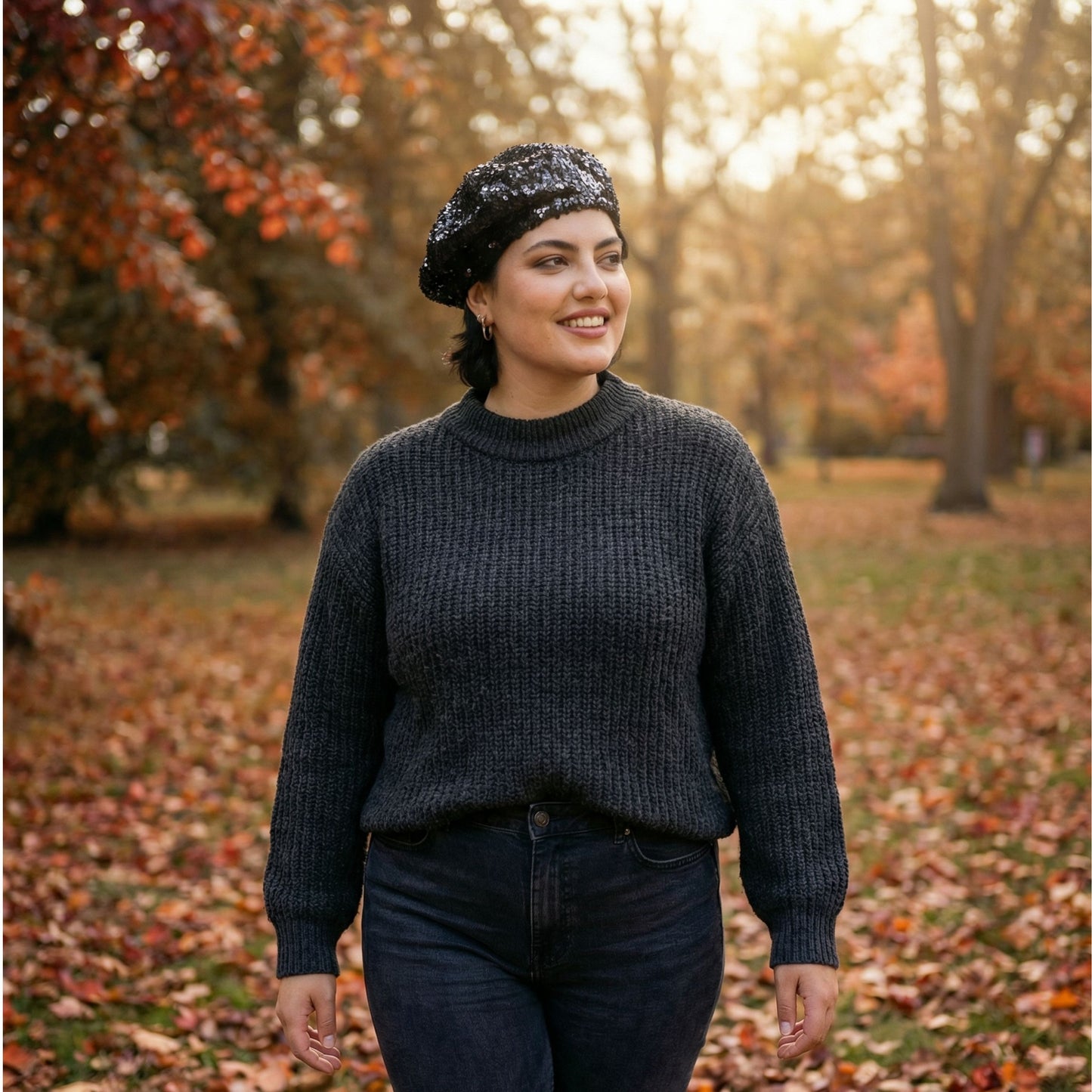 Women’s Sequin Beret Hat | Winter Beret in Black, Silver or Dark Silver