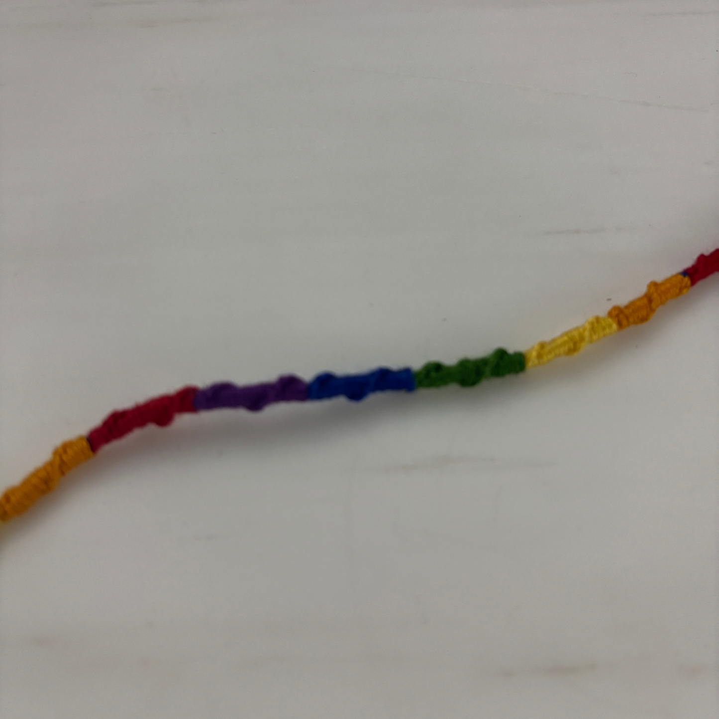 '80s Retro Hand-Knotted Pride Friendship Bracelet | Rainbow Embroidery Floss | 11.5"