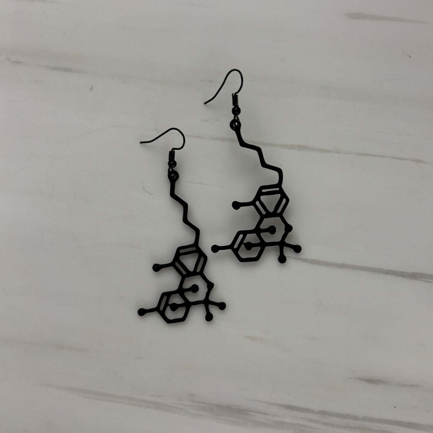 Molecule Earrings | Openwork Atomic Structure Dangle Earrings in Black or Gold