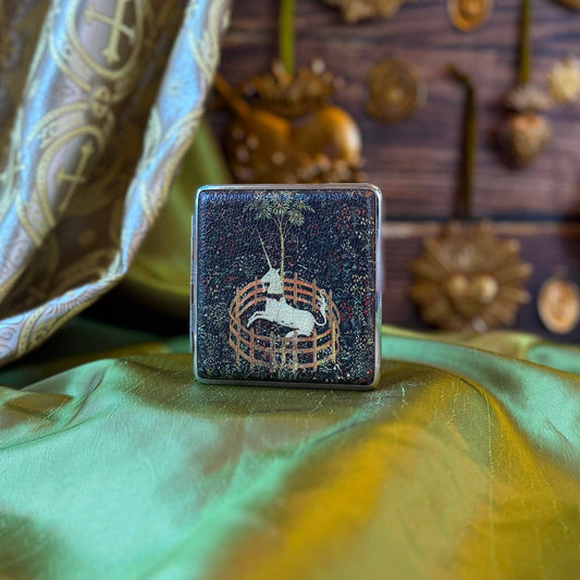 Medieval Tapestry Cigarette Case | Unicorn Floral Slim Metal Case-A Shop of Things-The Bullish Store