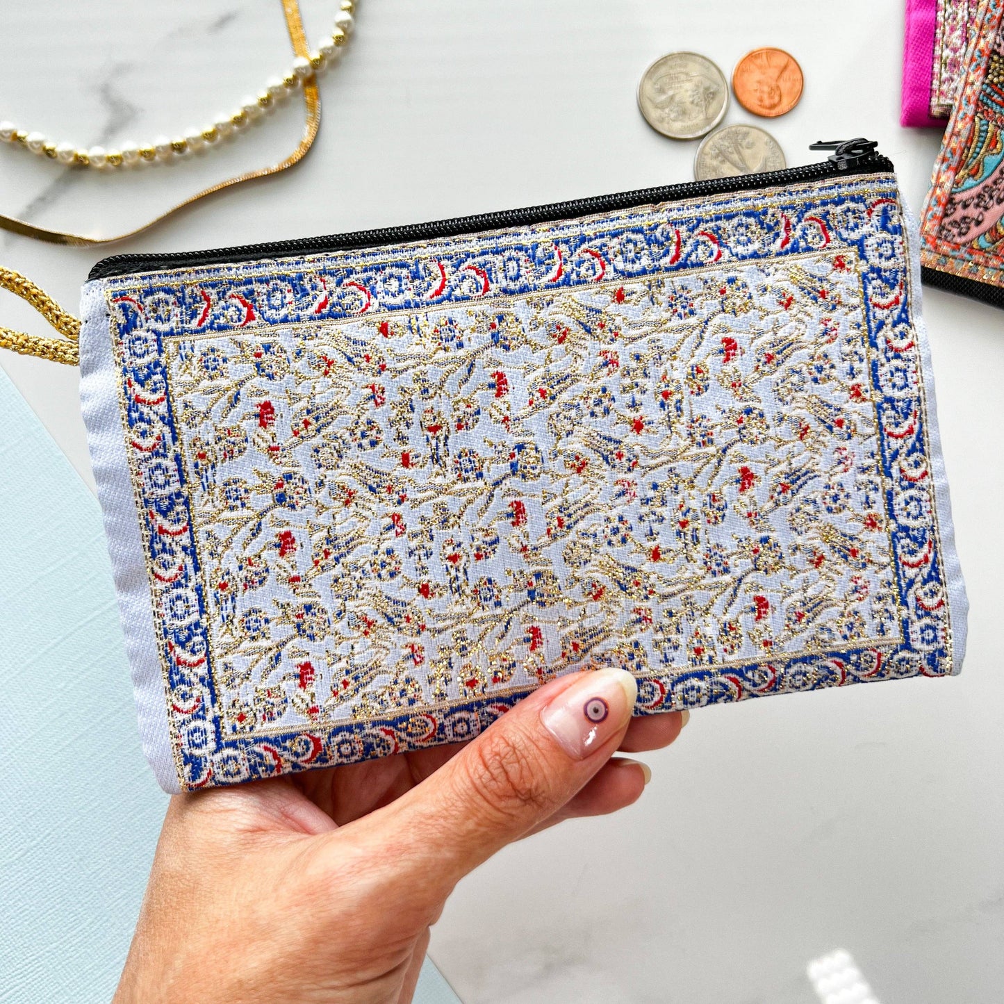 Floral Coin Purse Boho Fabric Pouch | Handmade in Turkey | 4" x 5"