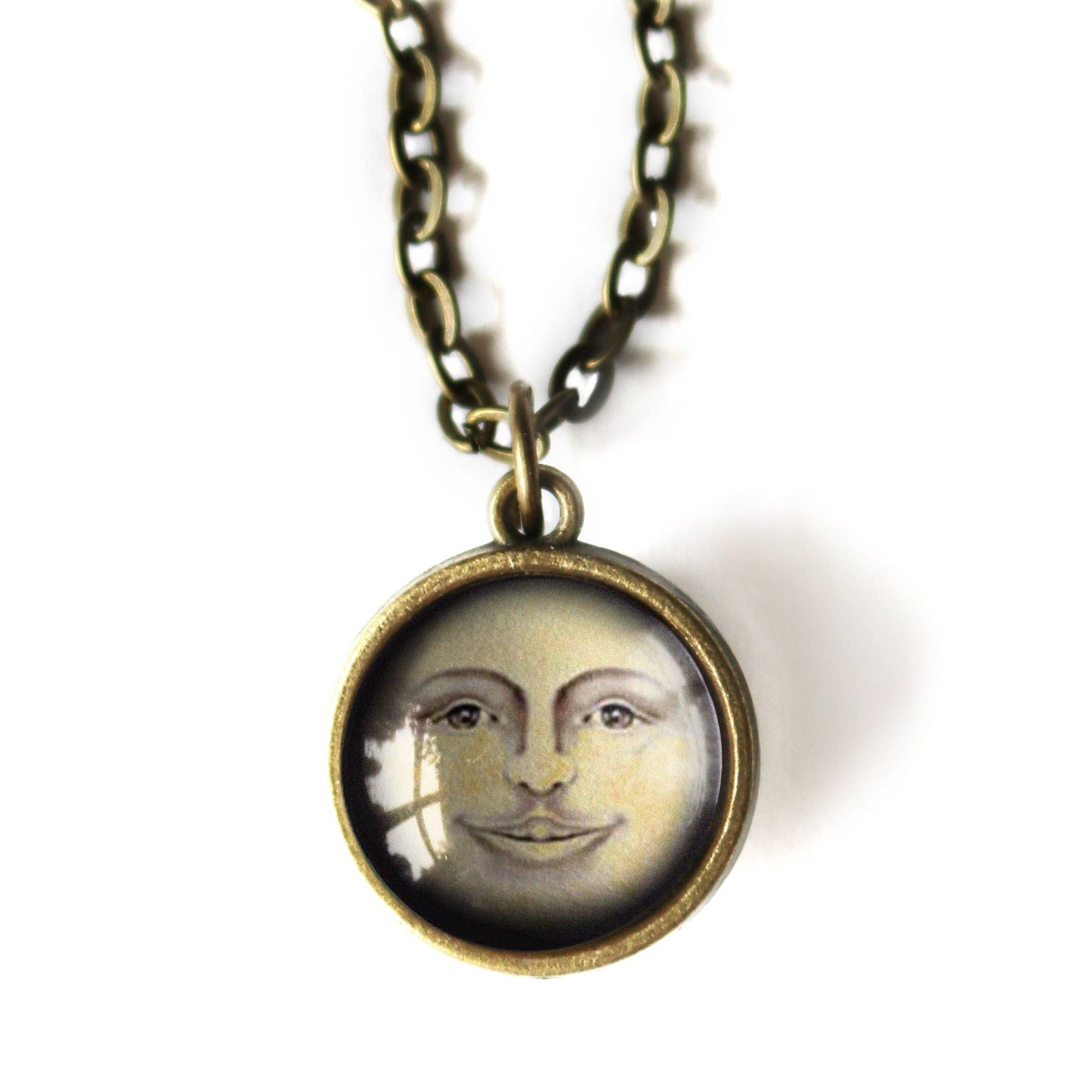 Victorian Man in the Moon Simple Reversible Pendant Necklace