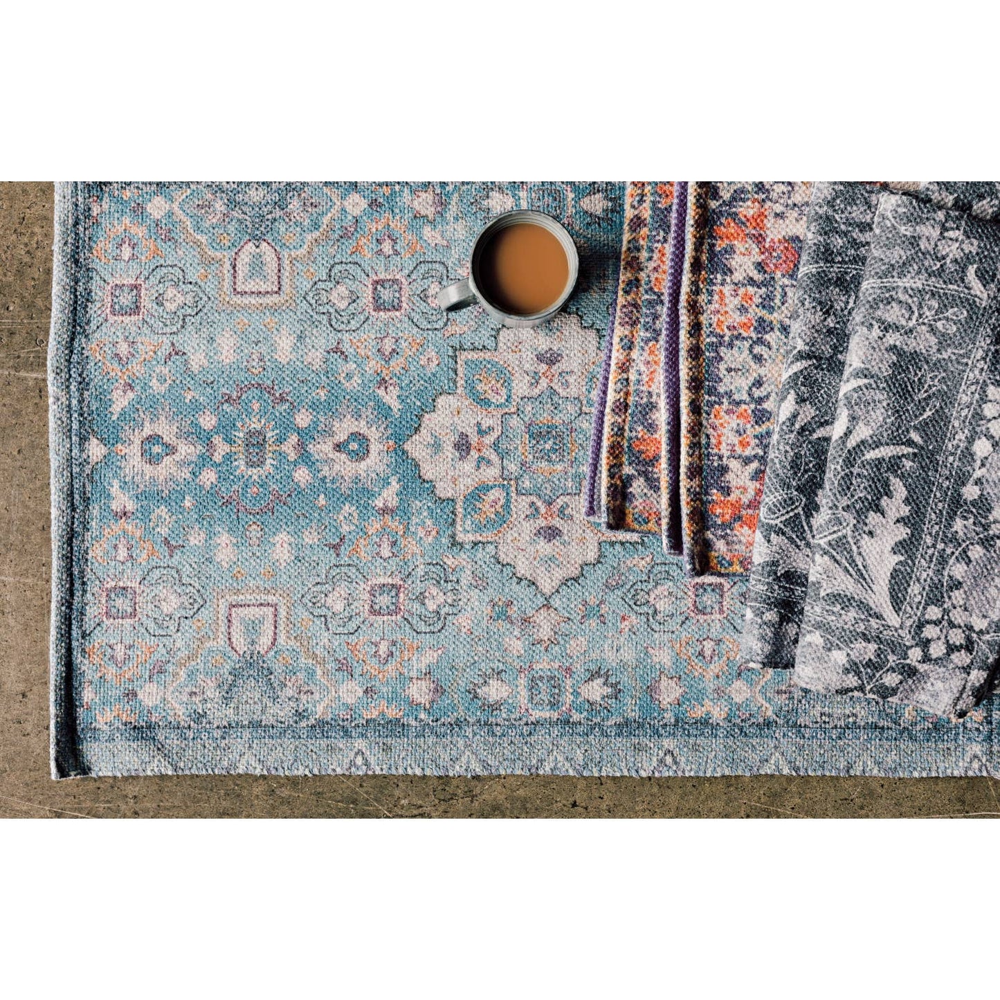 Midnight Blue Heritage Rug | Upcycled-cotton Printed Carpet Mat | 2 x 3 Feet