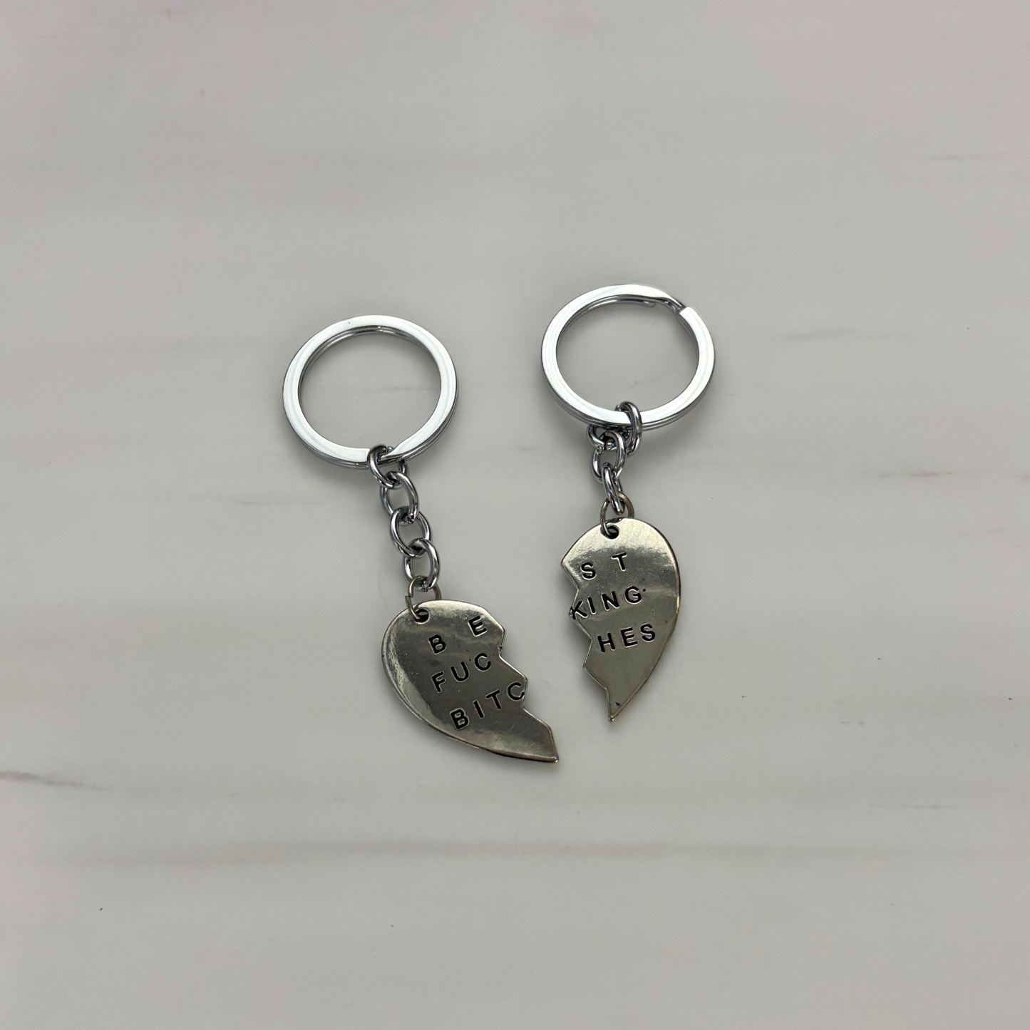 Best Fucking Bitches Keyring Set | Silver Split Heart BFF Keychain Set of 2 | 3.25"