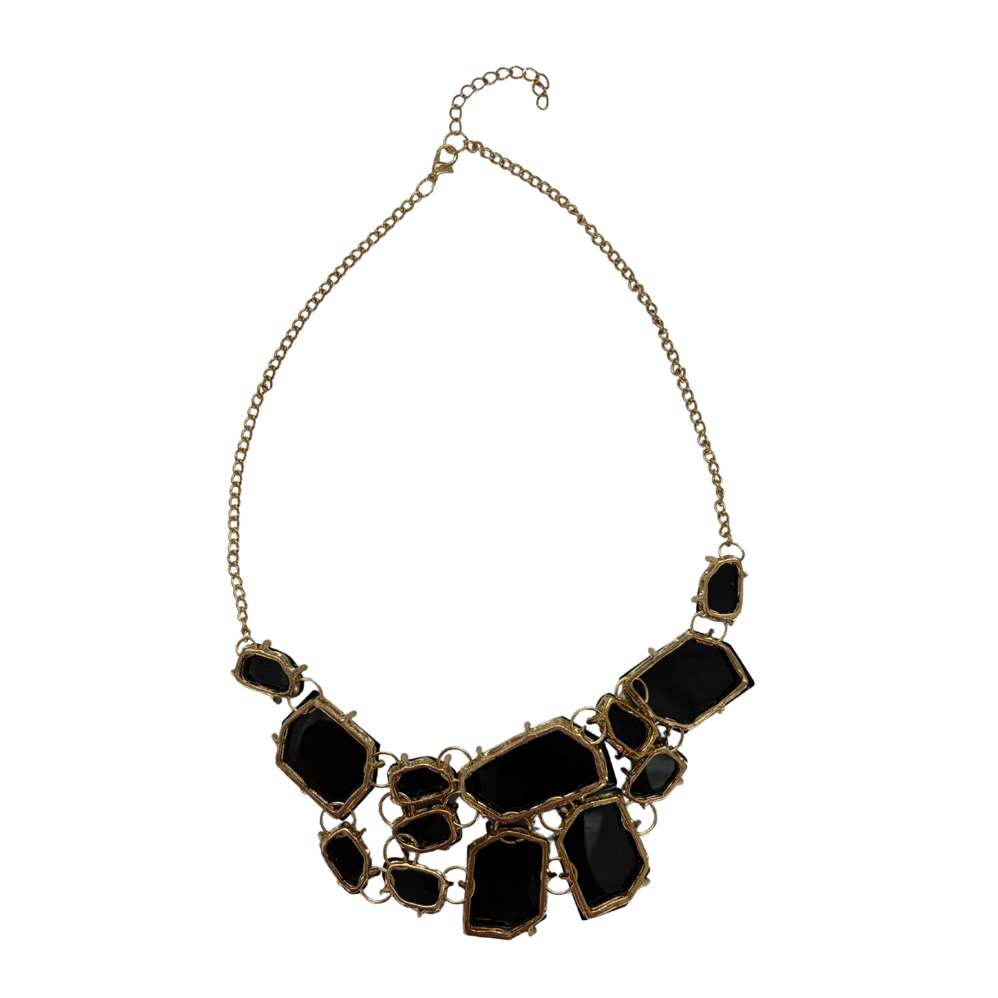 Evil Queen Jagged Gems Statement Necklace | Black Faceted Gems, Gold Setting | Bib Style