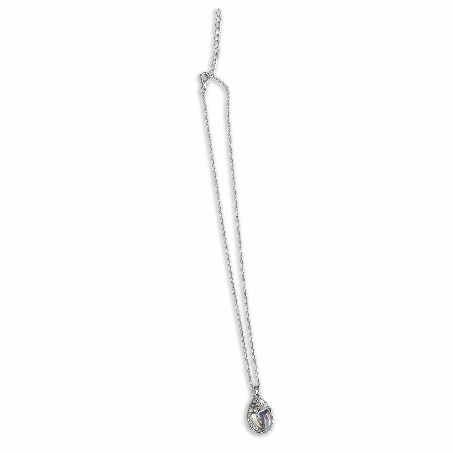 Romantasy Princess Opalescent Drop Necklace in Silver | Fantasy Gem Pendant | 18" + 2" Extender