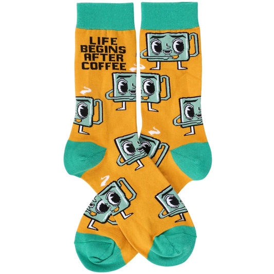 Life Begins After Coffee Socks | Retro Coffee Cup Socks | Funny Coffee Lover Gift