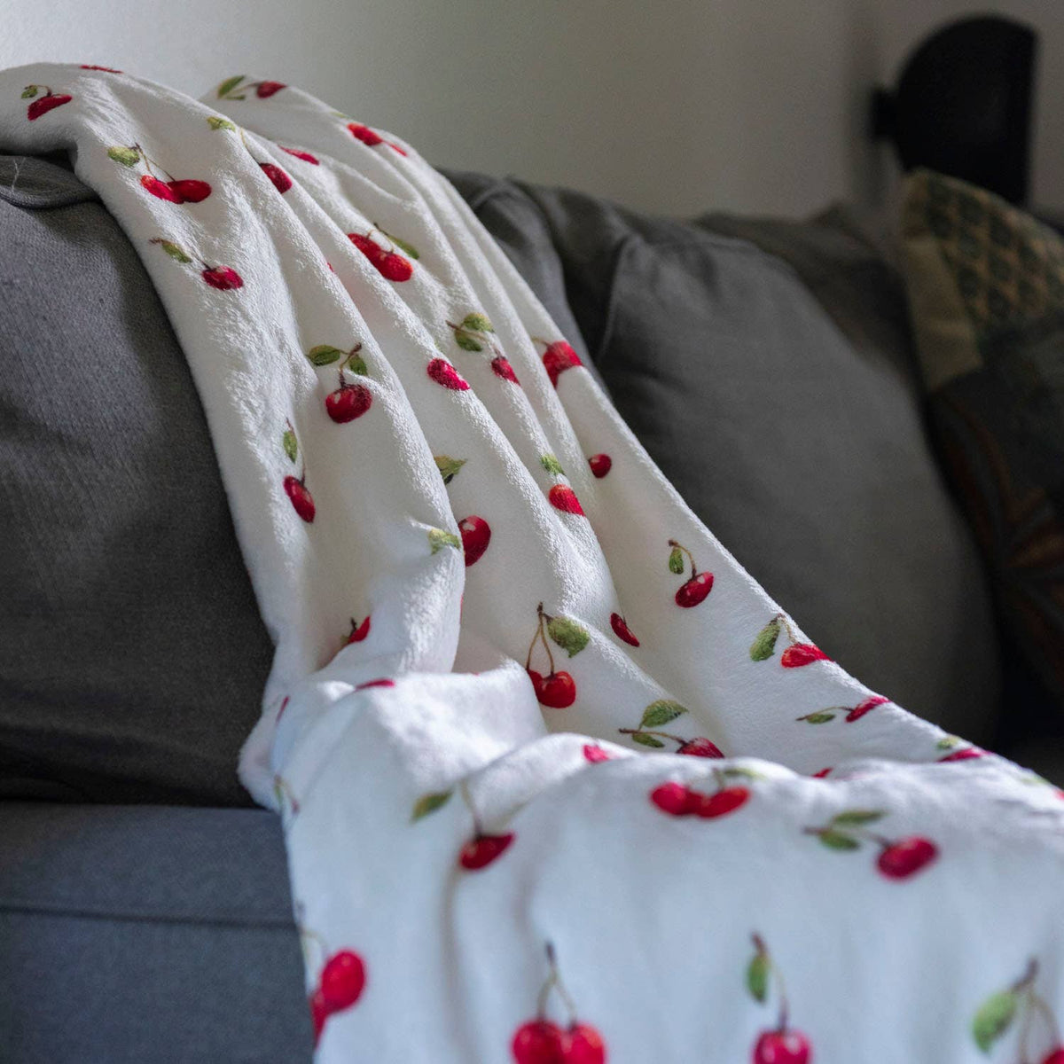 Watercolor Cherry Velveteen Throw Blanket | 50" x 60"