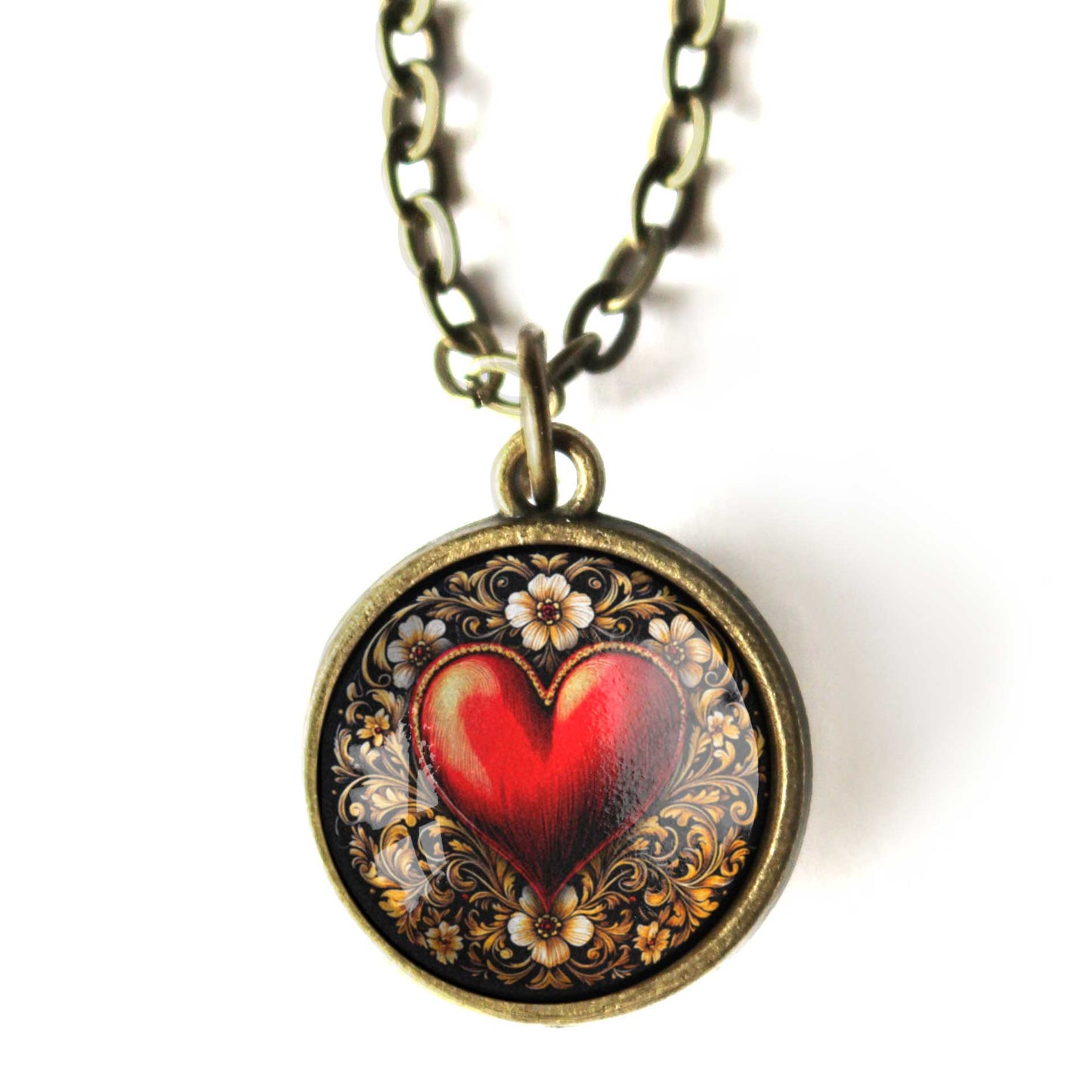 Ornate Heart Simple Reversible Valentine's Day Pendant Necklace