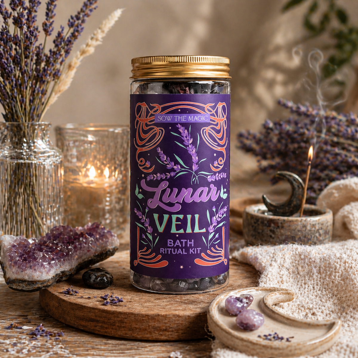 Lunar Veil Bath Ritual Kit with Amethyst | Lavender-Sow the Magic-The Bullish Store
