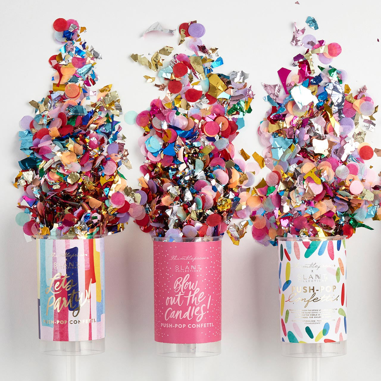 6 Pack of Confetti Party Poppers | Multicolor Push-pop Party Favor