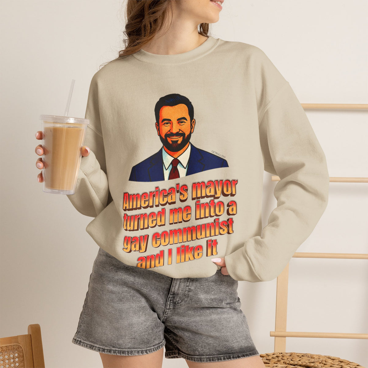 America's Mayor Turned Me Into a Gay Communist and I Like It Mamdani Unisex Heavy Blend™ Crewneck Sweatshirt [Sizes S-5X]