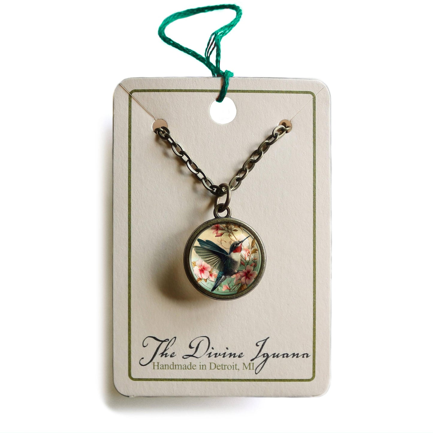 Hummingbird Art Nouveau Simple Reversible Pendant Necklace