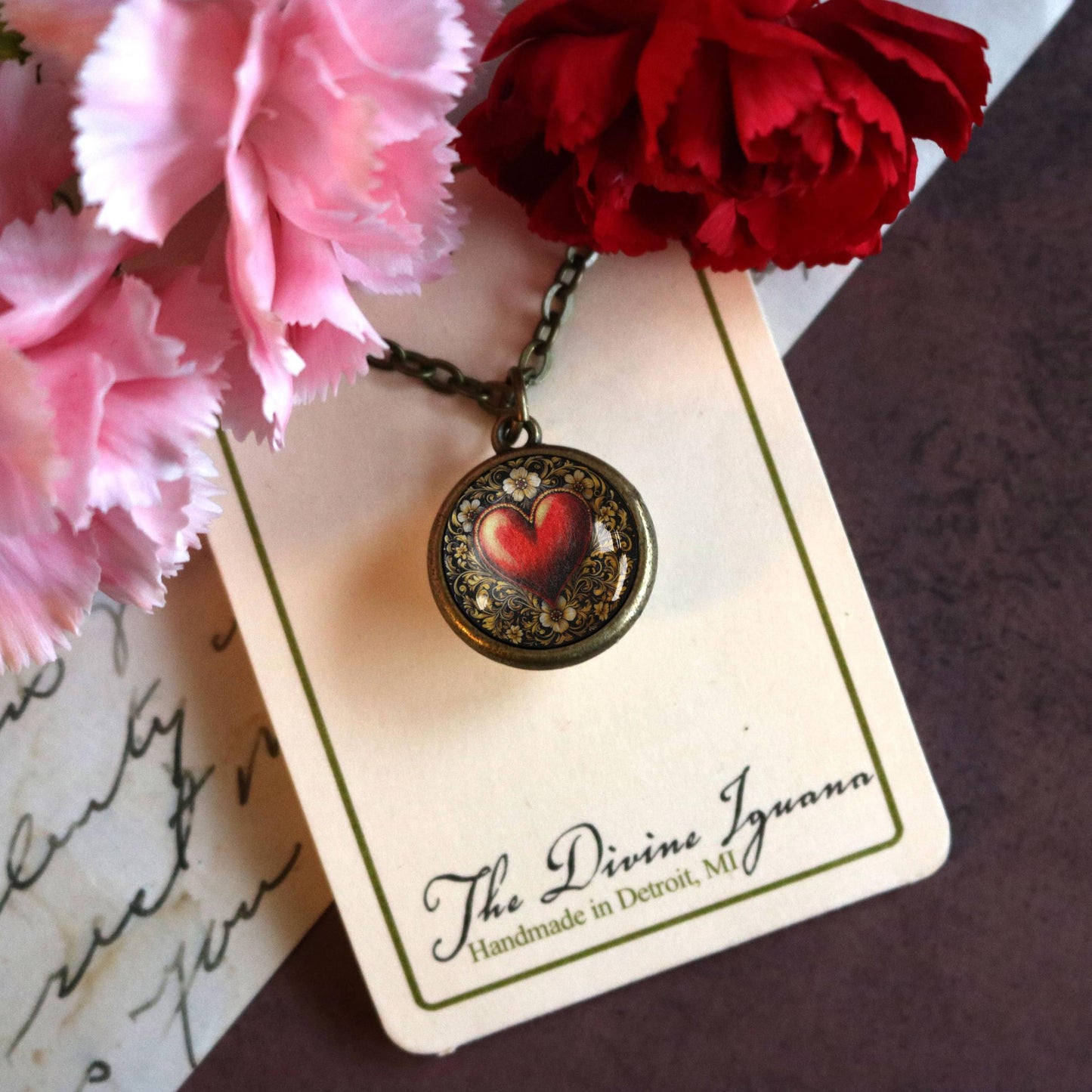 Ornate Heart Simple Reversible Valentine's Day Pendant Necklace