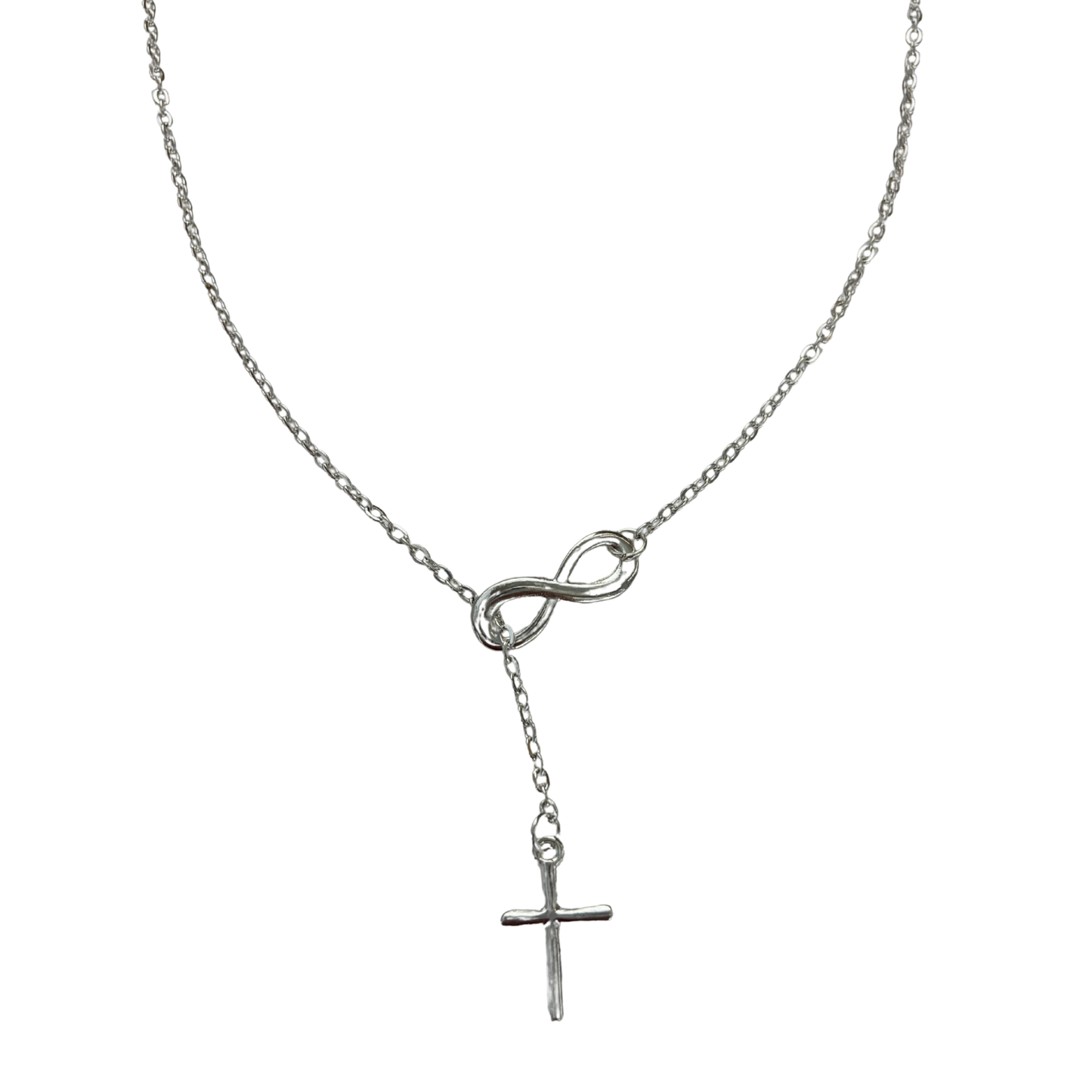 Infinity Cross Necklace in Silver | Cross Through Infinity Symbol | 16" + 2" Drop