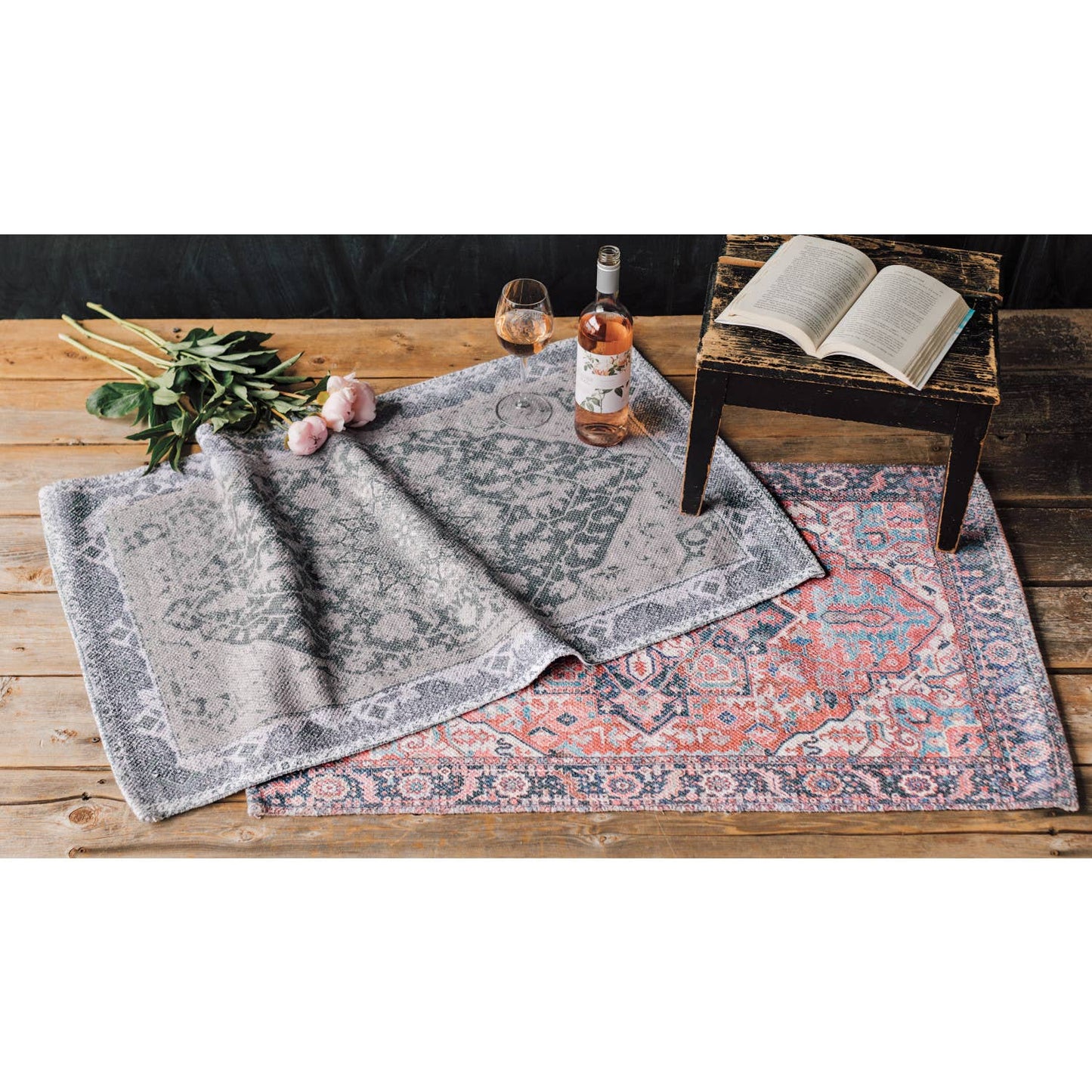 Dove Gray Heritage Rug | Upcycled-cotton Printed Mat Carpet | 2 x 3 Feet