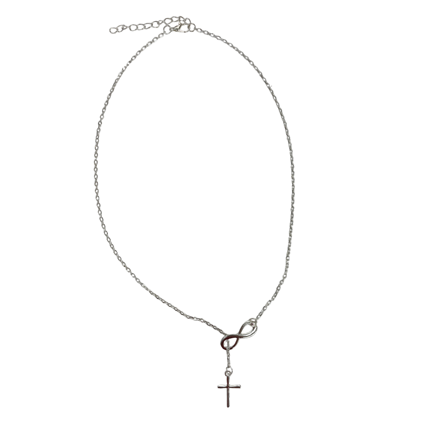 Infinity Cross Necklace in Silver | Cross Through Infinity Symbol | 16" + 2" Drop