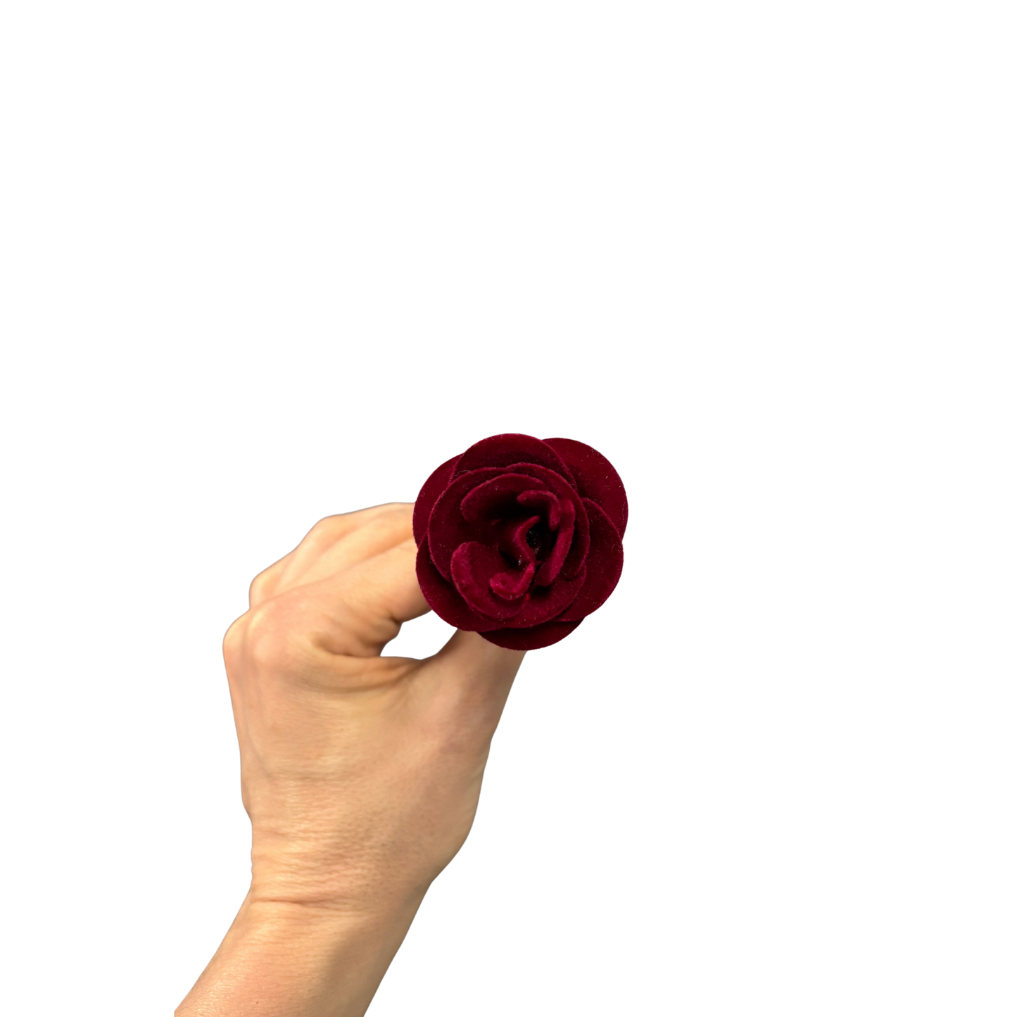 Gold Stemmed Rose Hair Stick | Flocked Dark Red Rose | Hair Bun Pin or Decor