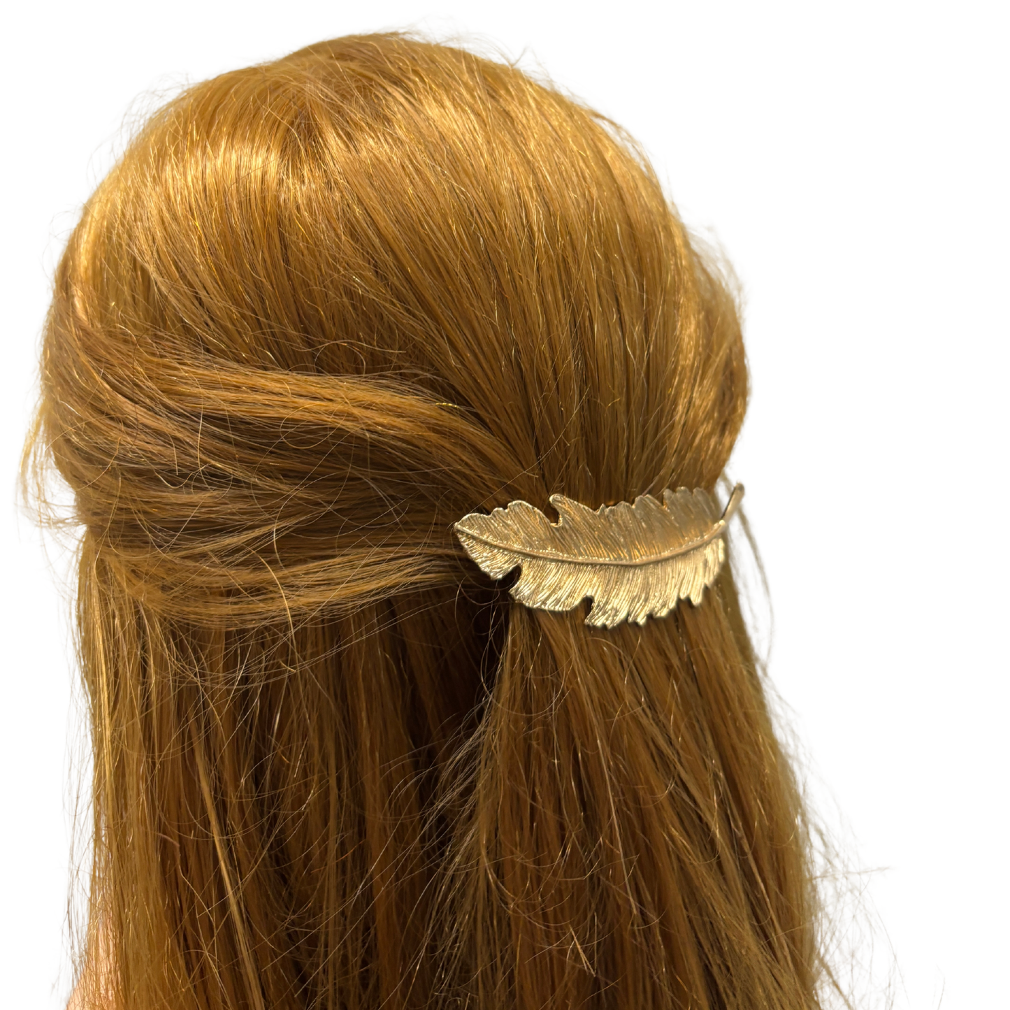 Gold Feather Barrette | Sculpted Metal Feather Hair Clip 3.8"