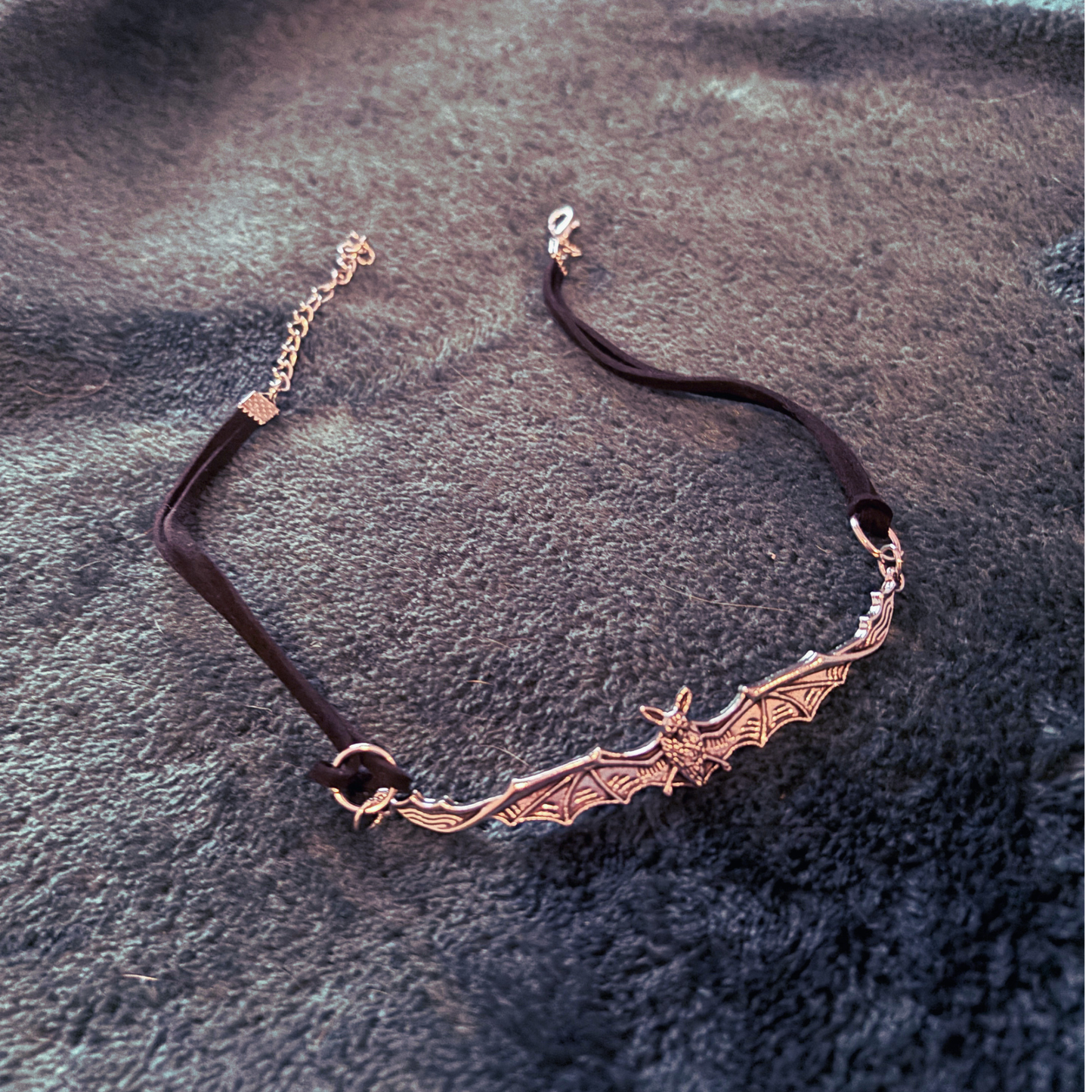 Gothic Bat Choker | Silver Bat Pendant on Black Cord | Silver Hardware