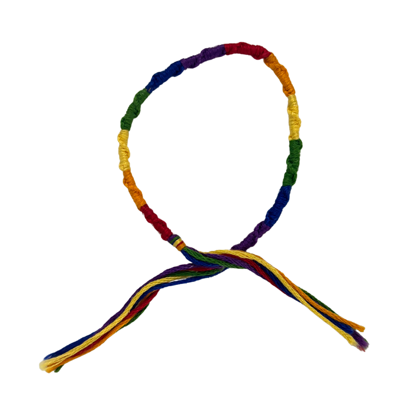 '80s Retro Hand-Knotted Pride Friendship Bracelet | Rainbow Embroidery Floss | 11.5"
