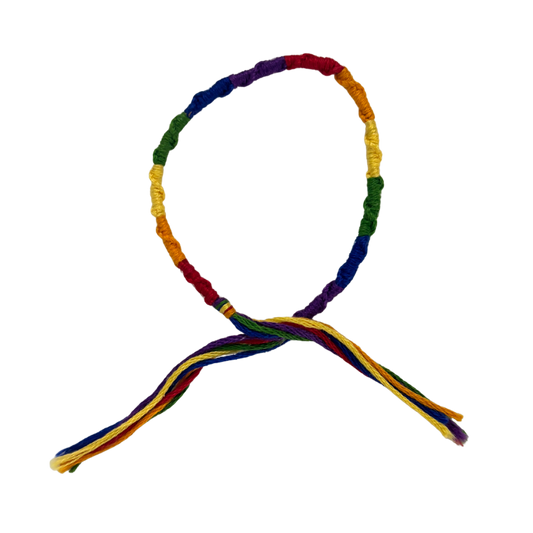 '80s Retro Hand-Knotted Pride Friendship Bracelet | Rainbow Embroidery Floss | 11.5"