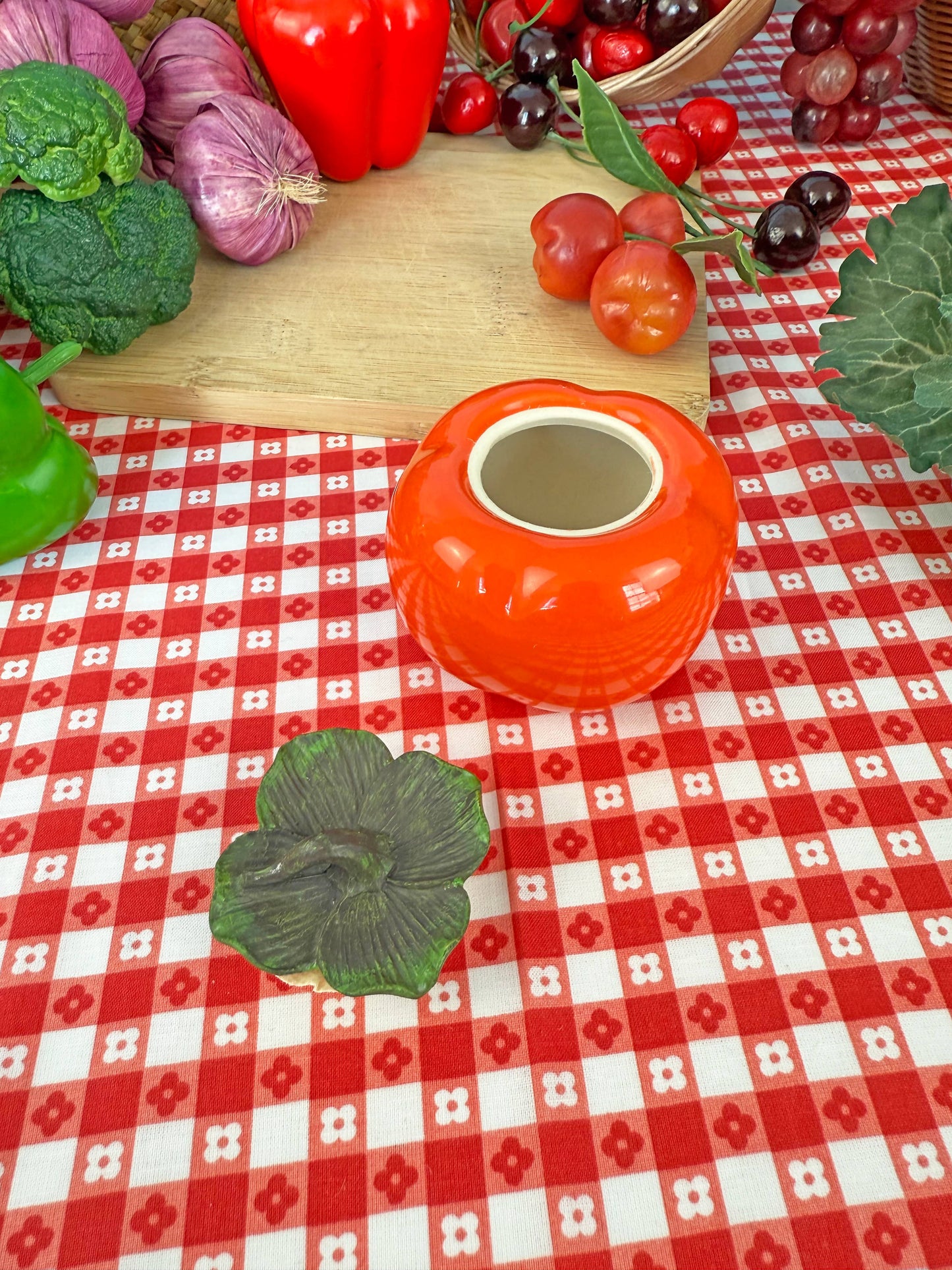 Persimmon Stash Jar | Cute Decorative Storage Jar | Retro Kitsch Home Accent Container