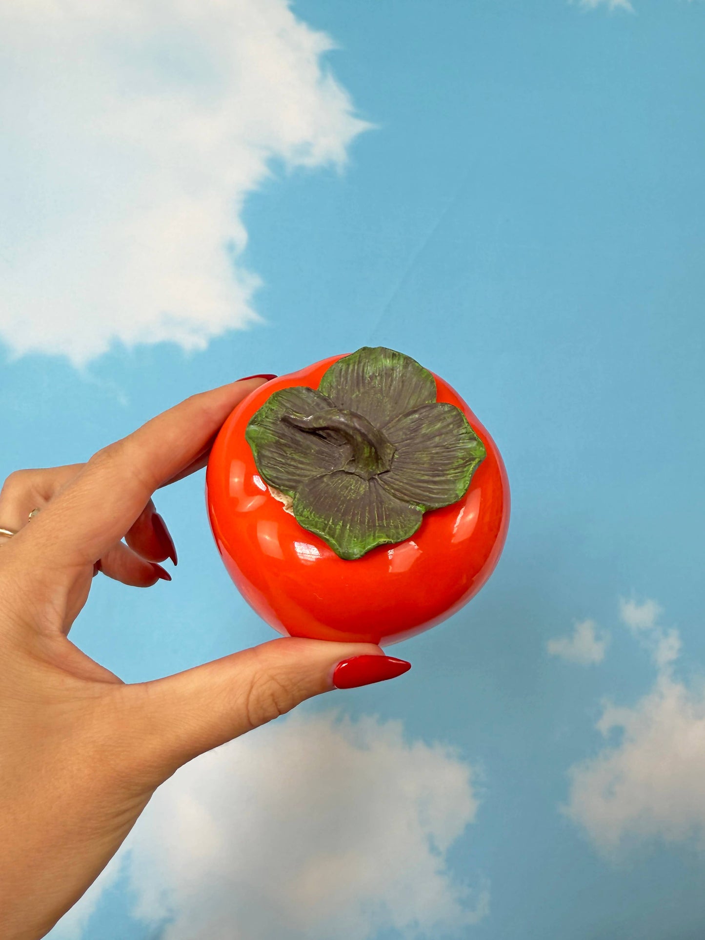 Persimmon Stash Jar | Cute Decorative Storage Jar | Retro Kitsch Home Accent Container