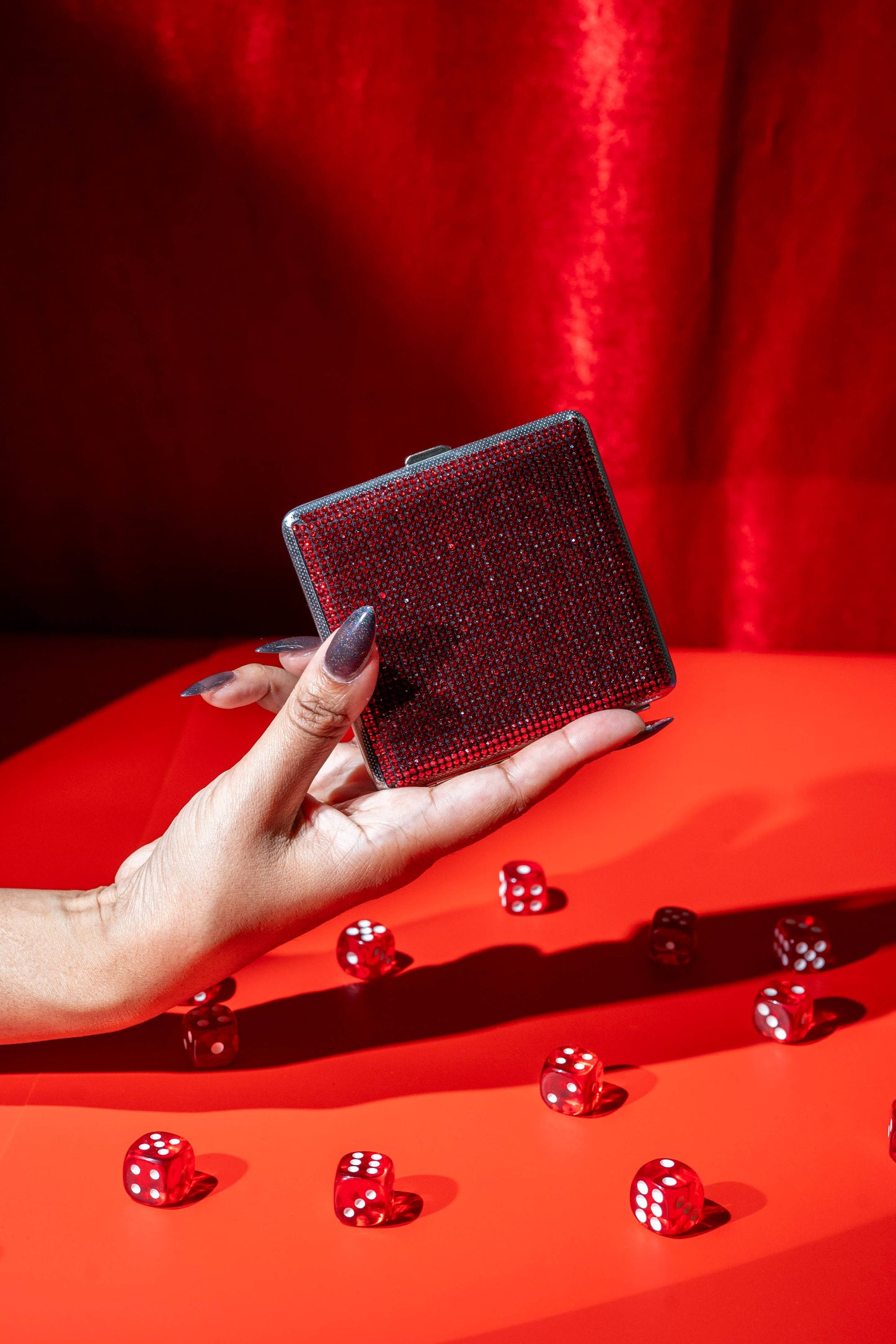 Red Rhinestone Cigarette Case | Glam Slim Disco Diva Sparkly Cig Case Holder