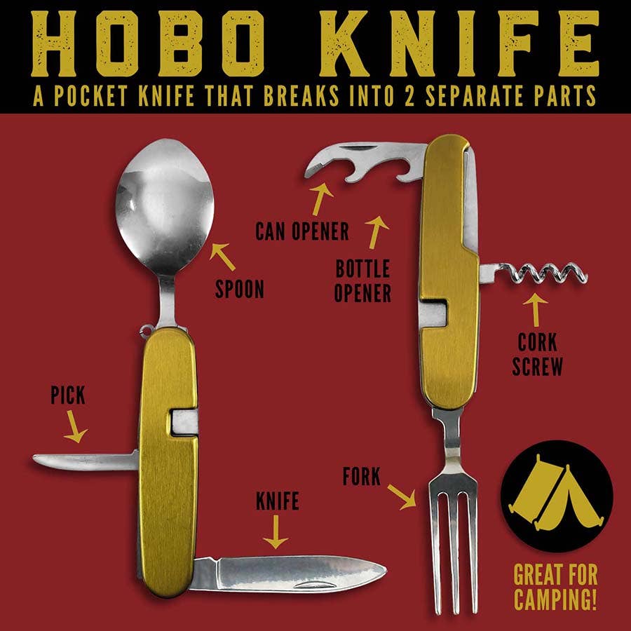 7-in-1 Hobo Knife Camp Cutlery Multi-Tool | Camping Utensil with Fork Spoon Knife