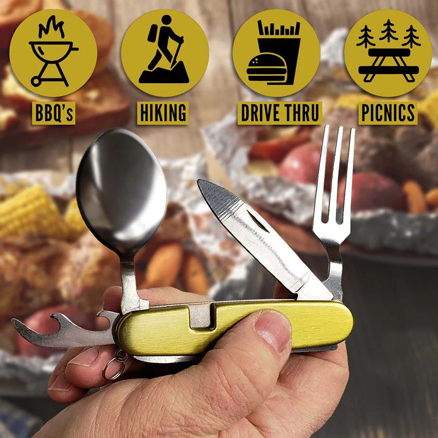 7-in-1 Hobo Knife Camp Cutlery Multi-Tool | Camping Utensil with Fork Spoon Knife