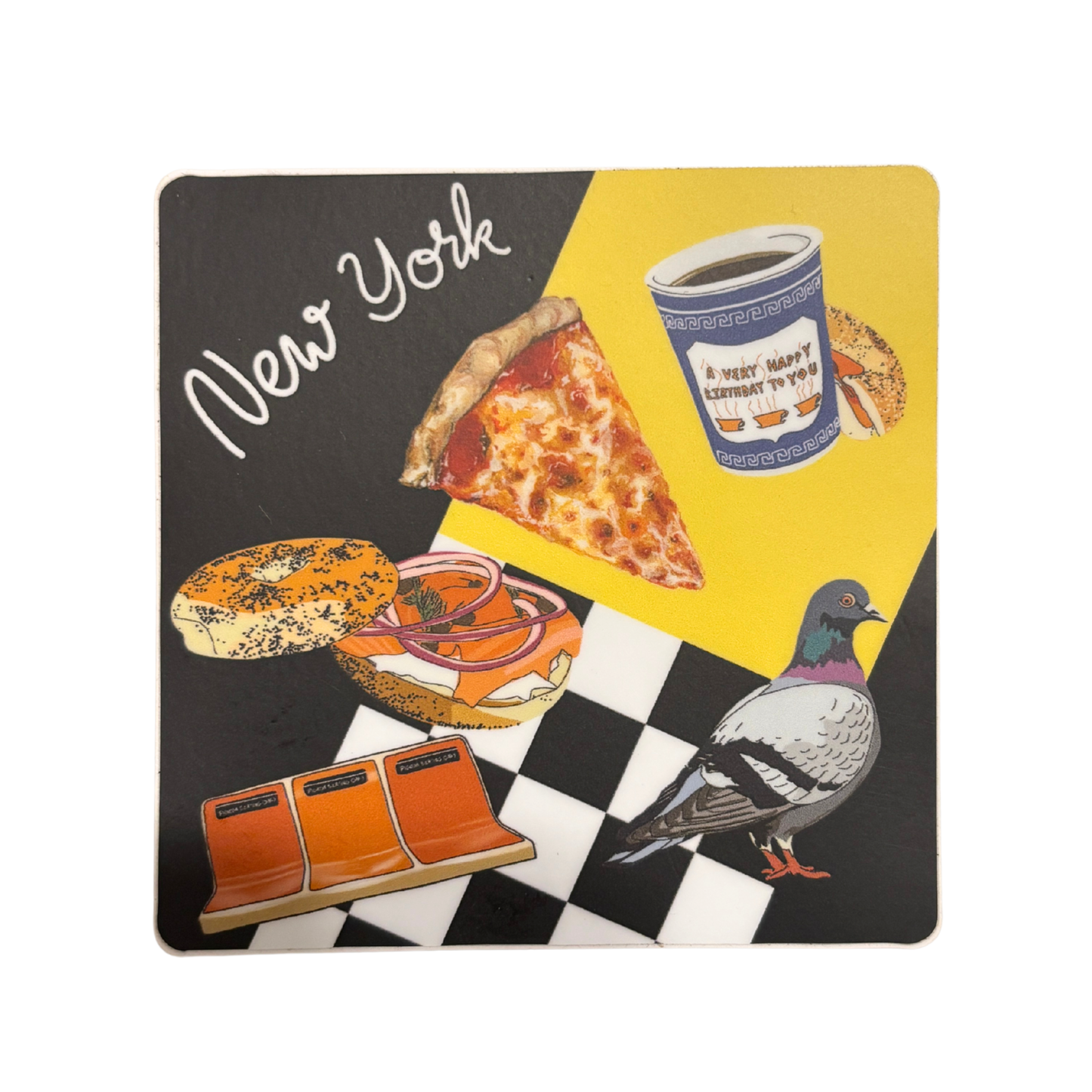 New York City Vinyl Sticker | Pigeon, Pizza, Bagel, Subway & Diner Coffee | 3"