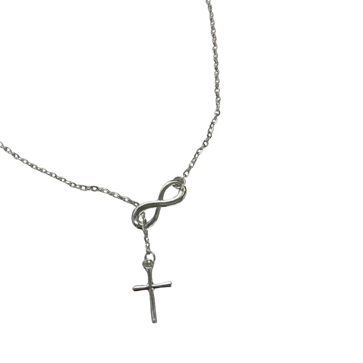Infinity Cross Necklace in Silver | Cross Through Infinity Symbol | 16" + 2" Drop