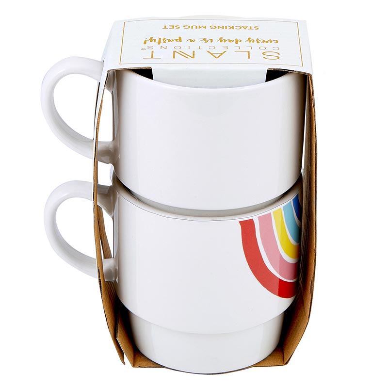 70s Rainbow Stacking Mug Set of 2 | Vintage Style GIftable 14 oz Mugs in Painted Ceramic