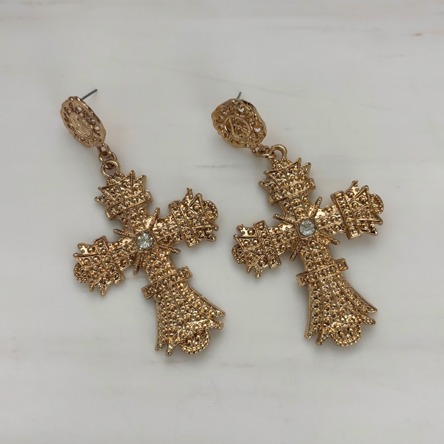 Massively Gothic Gold Cross Earrings | Baroque Statement Earrings | 3.25" Post Backs