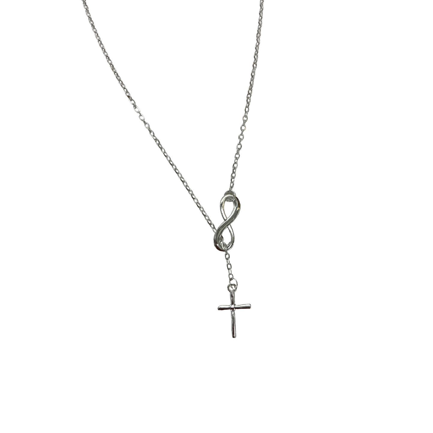 Infinity Cross Necklace in Silver | Cross Through Infinity Symbol | 16" + 2" Drop