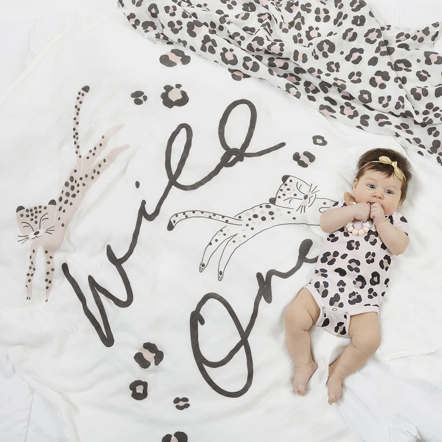 Wild One Swaddle Blanket in Cheetah Print in Pink and Black | 45" x 45"