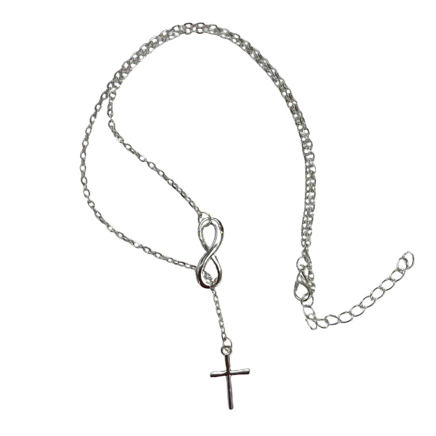 Infinity Cross Necklace in Silver | Cross Through Infinity Symbol | 16" + 2" Drop