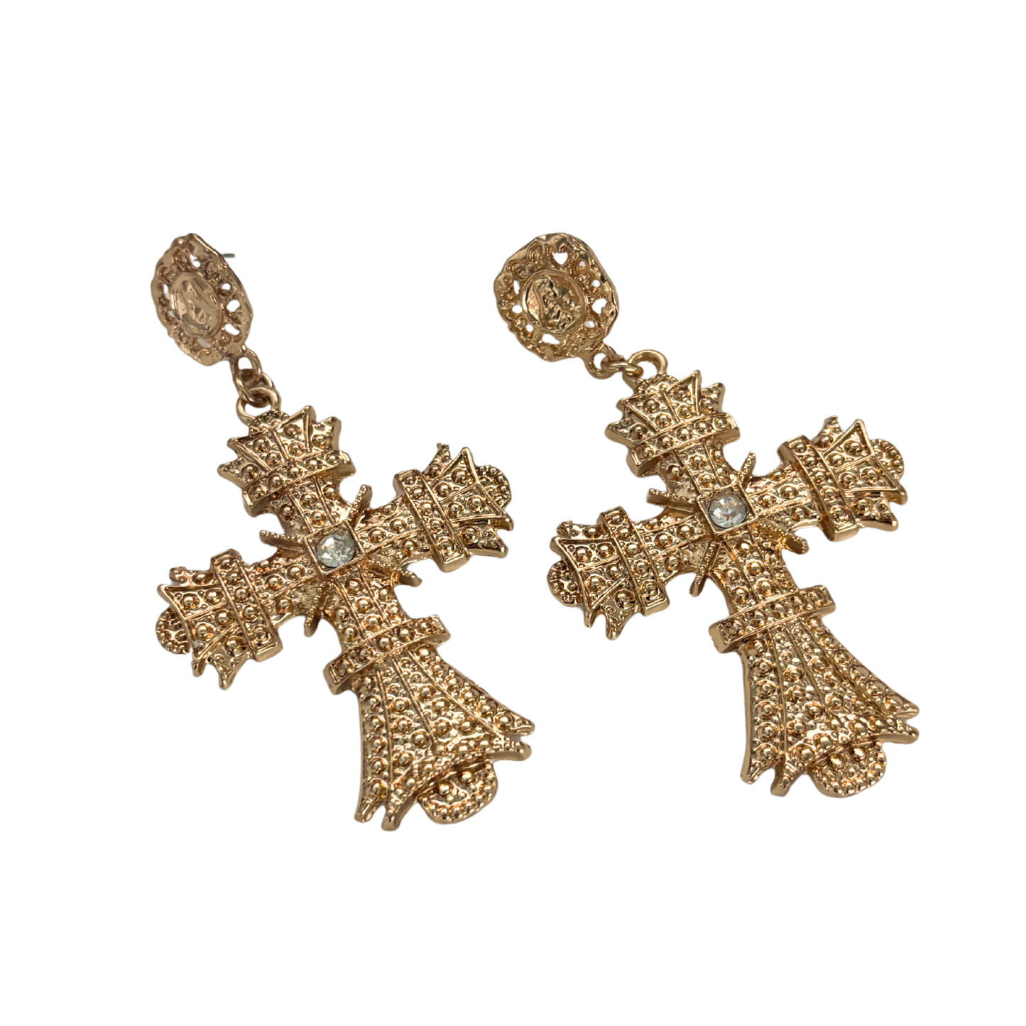 Massively Gothic Gold Cross Earrings | Baroque Statement Earrings | 3.25" Post Backs