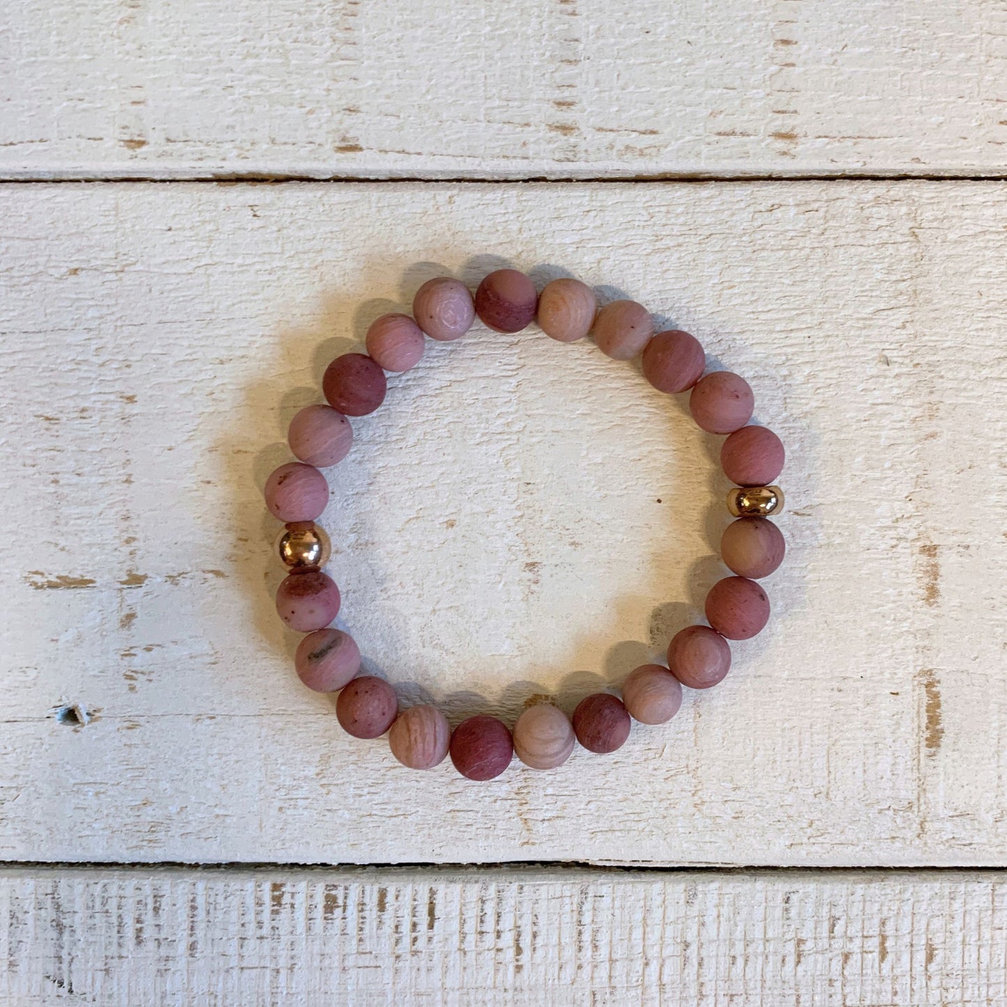 Earthy Clay Beads Beaded Bracelet | Mauve Boho Elastic Bracelet | Gold or Silver