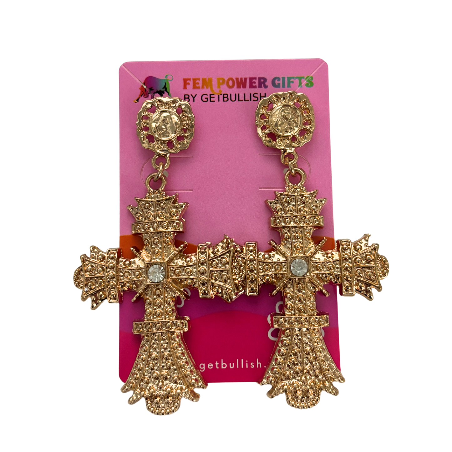 Massively Gothic Gold Cross Earrings | Baroque Statement Earrings | 3.25" Post Backs