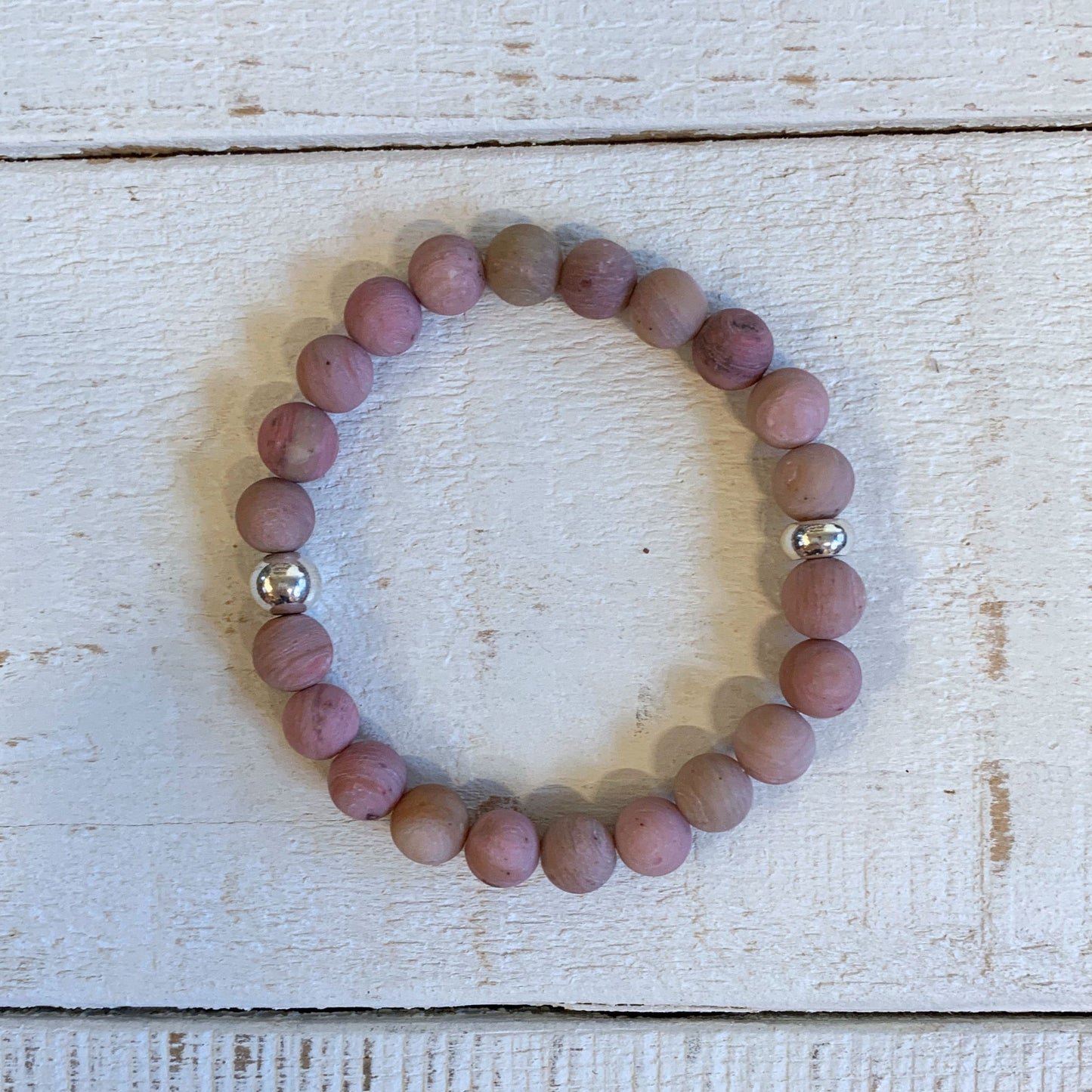 Earthy Clay Beads Beaded Bracelet | Mauve Boho Elastic Bracelet | Gold or Silver