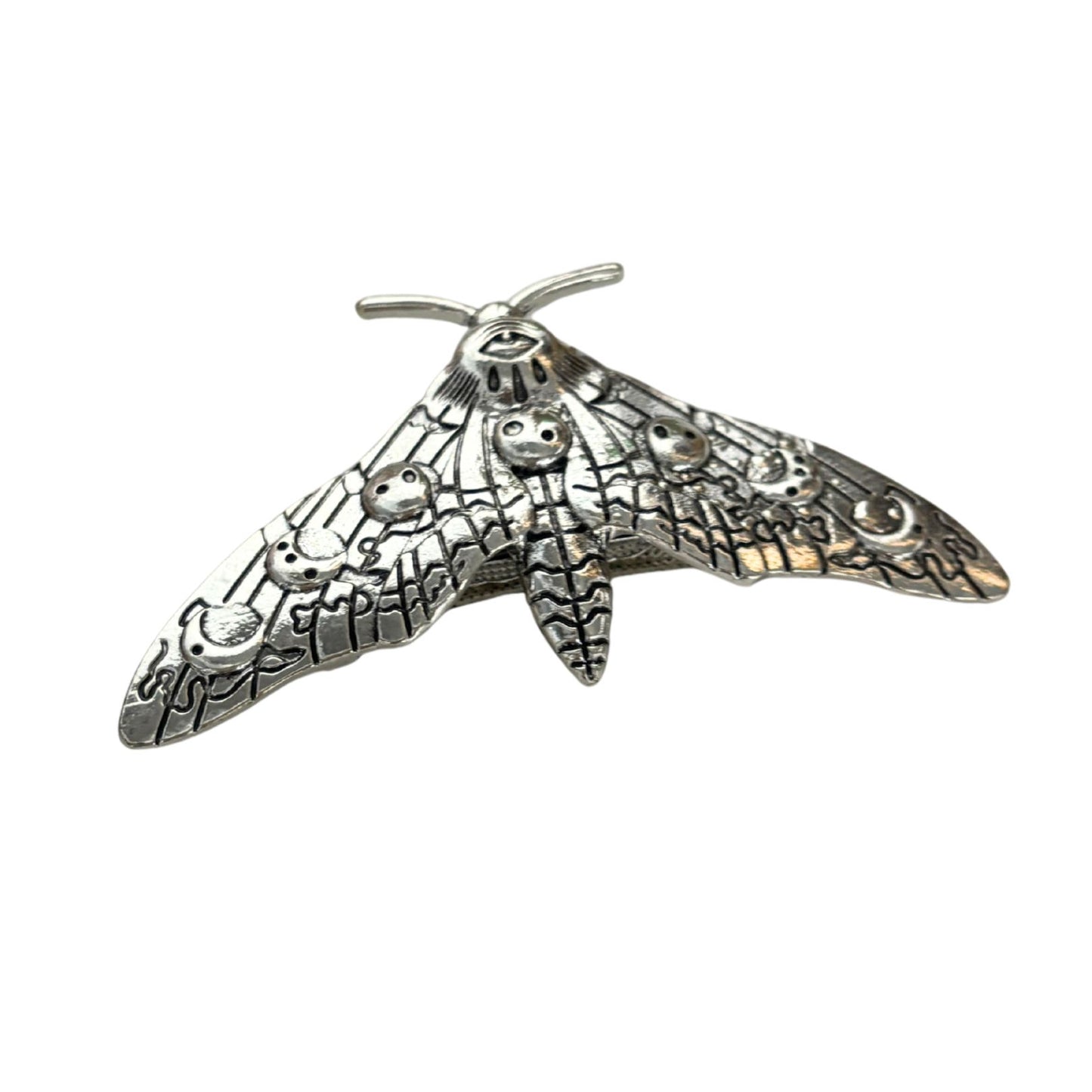 Luna Moth Silver Metal Barrette | Celestial Hair Clip with Squeeze-Tab Closure