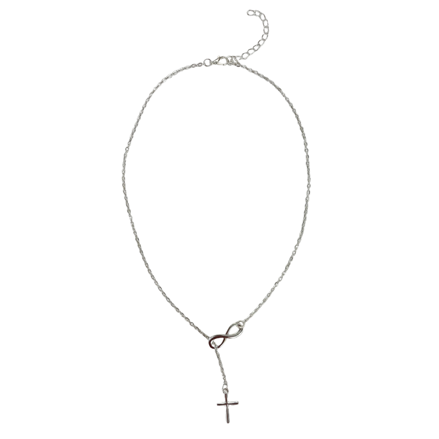 Infinity Cross Necklace in Silver | Cross Through Infinity Symbol | 16" + 2" Drop