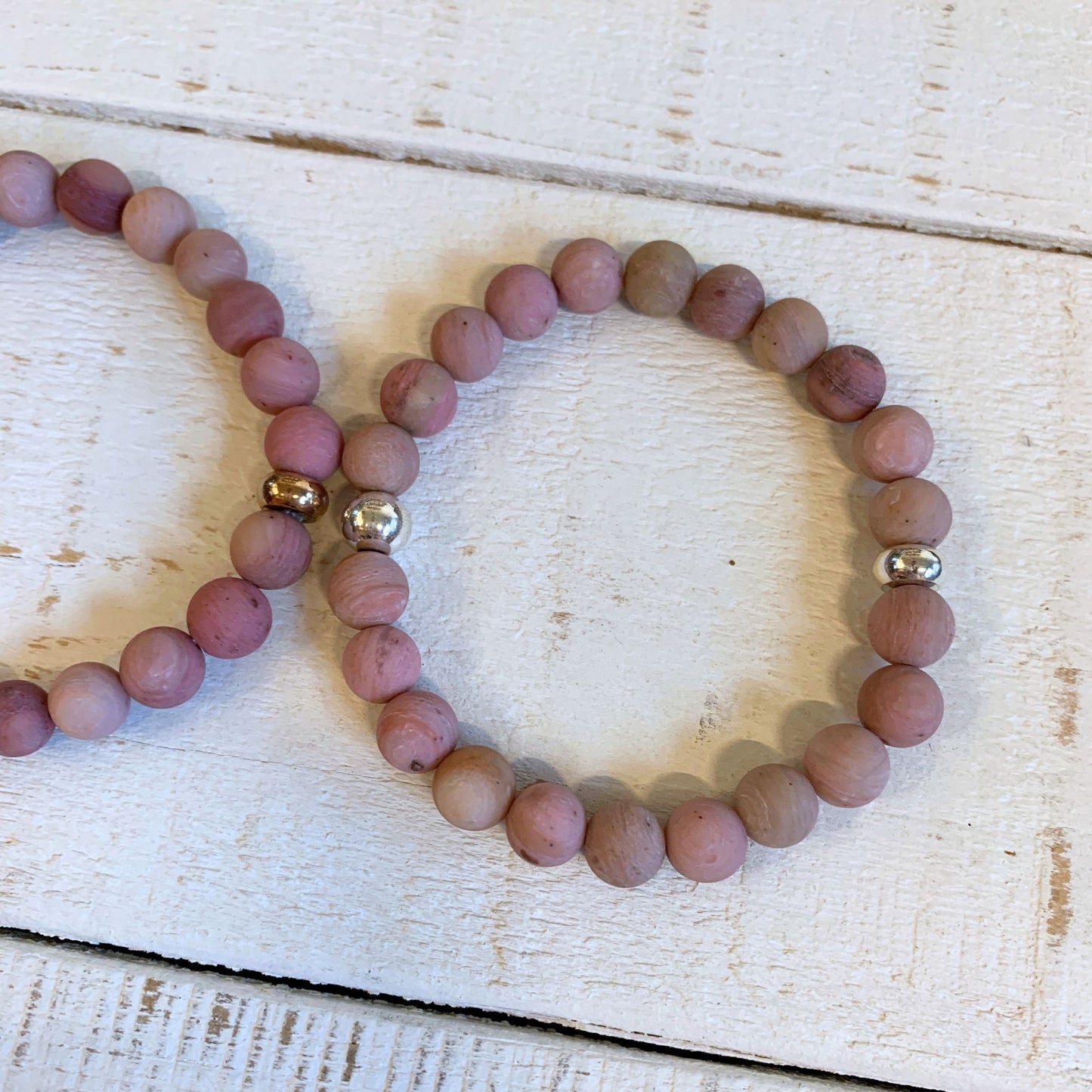 Earthy Clay Beads Beaded Bracelet | Mauve Boho Elastic Bracelet | Gold or Silver