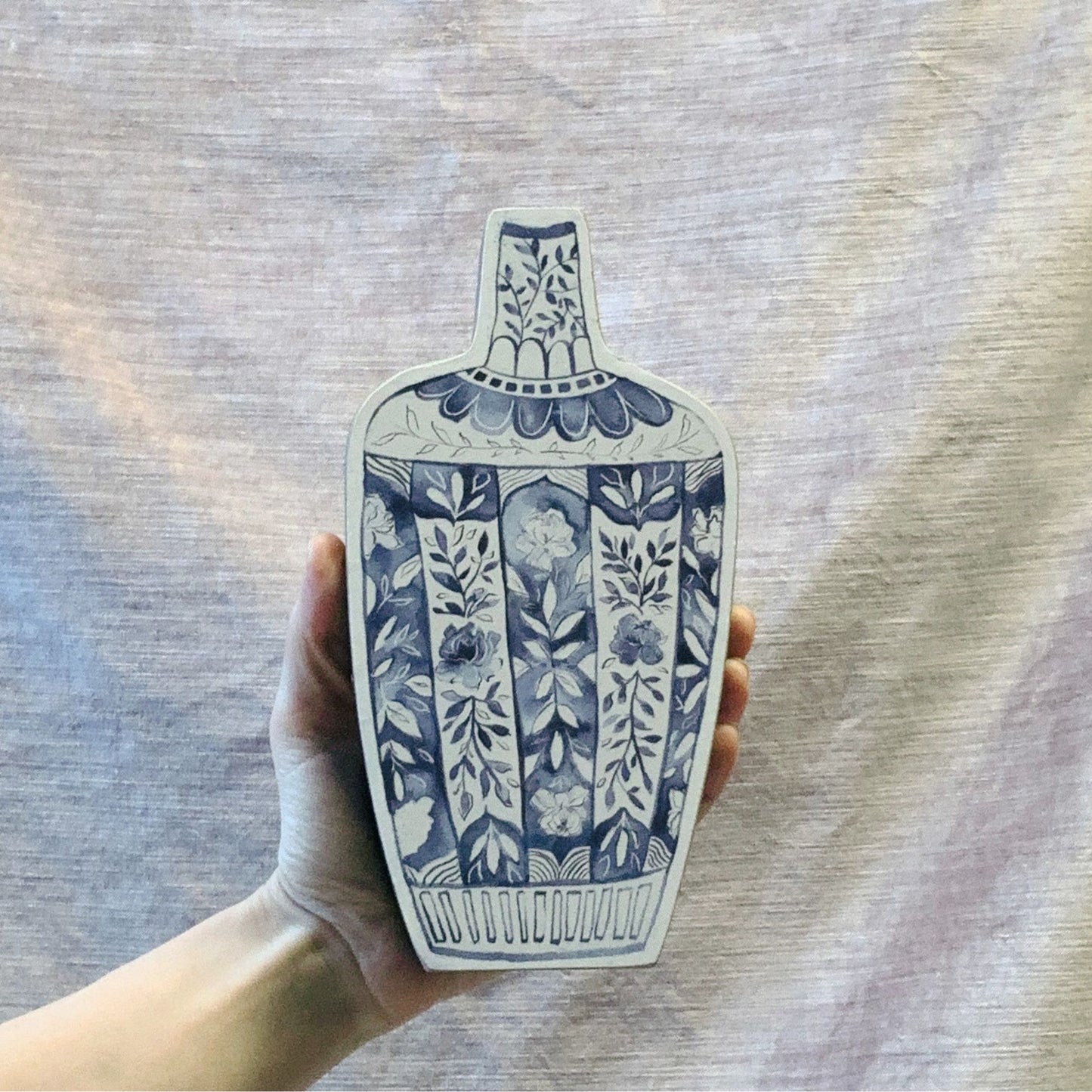 Blue Jar 2D Vase Shaped Wood Decor | Hand Painted Floral Designs | Decorative Wooden Ancient Vase Stander