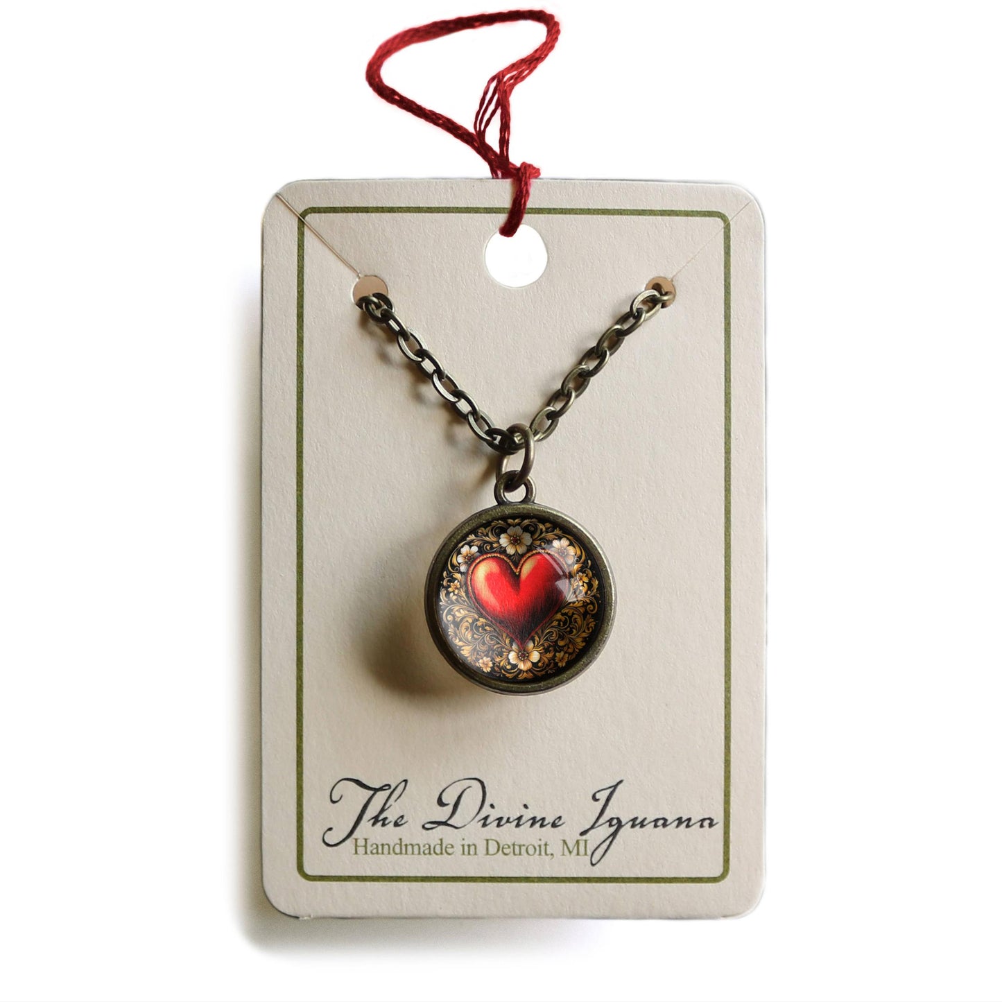 Ornate Heart Simple Reversible Valentine's Day Pendant Necklace