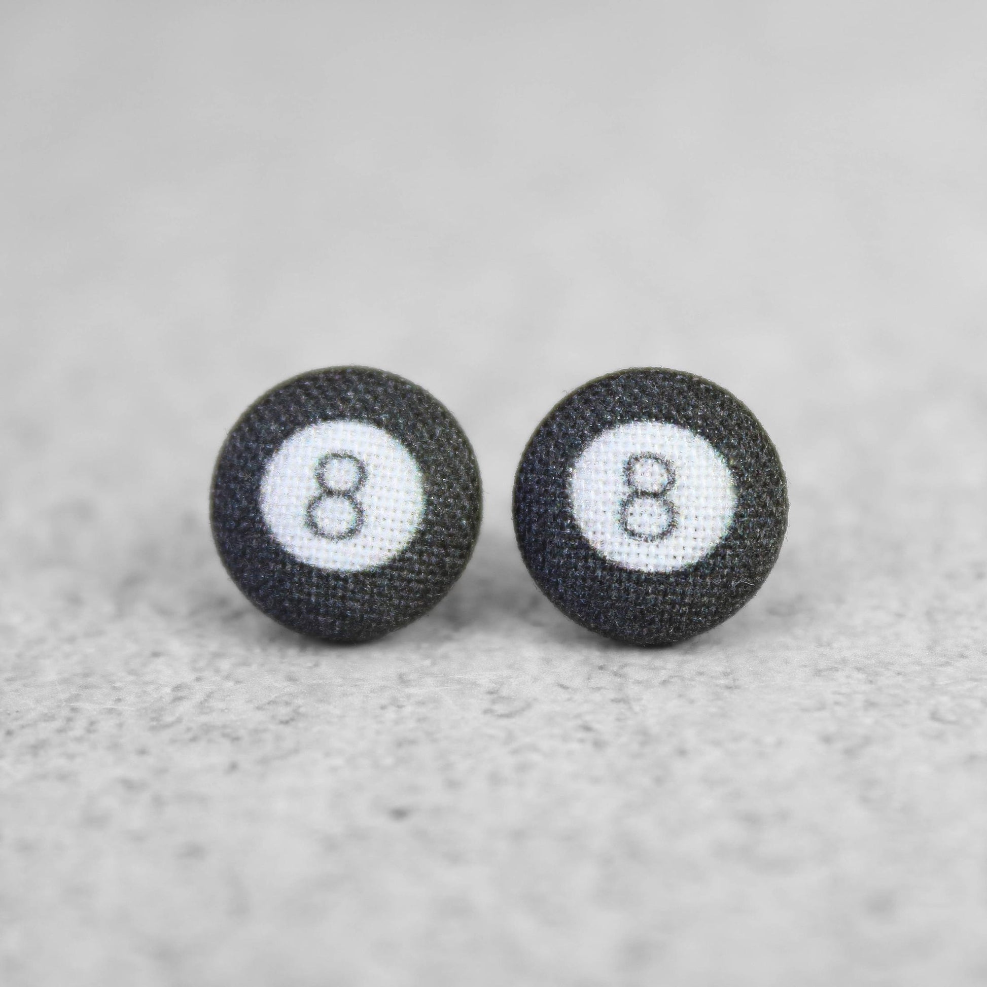 8 Ball Pool Ball Fabric Button Earrings | Handmade in the US